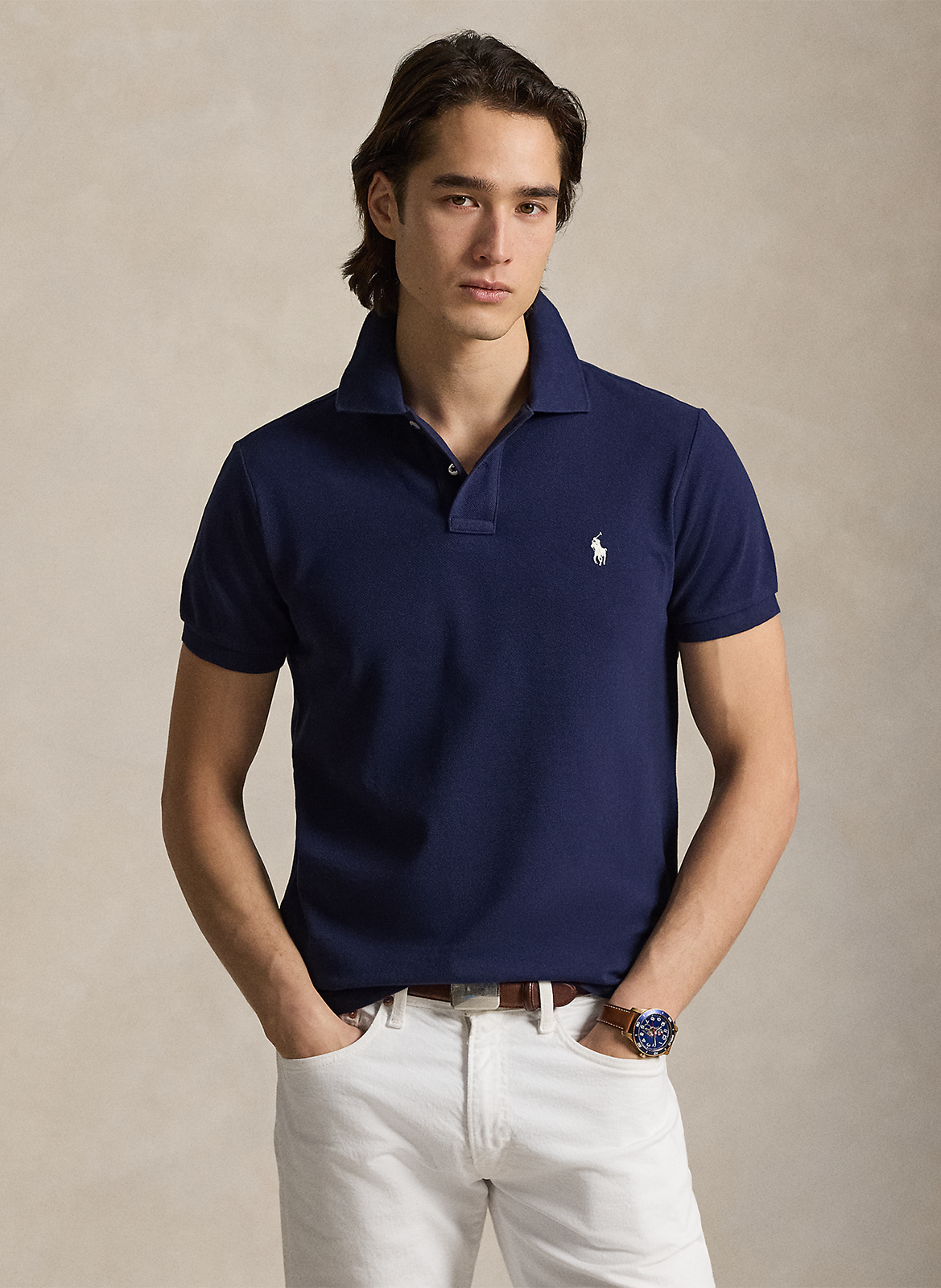 Slim-fit cotton piqué polo shirt  Newport navy cream pp