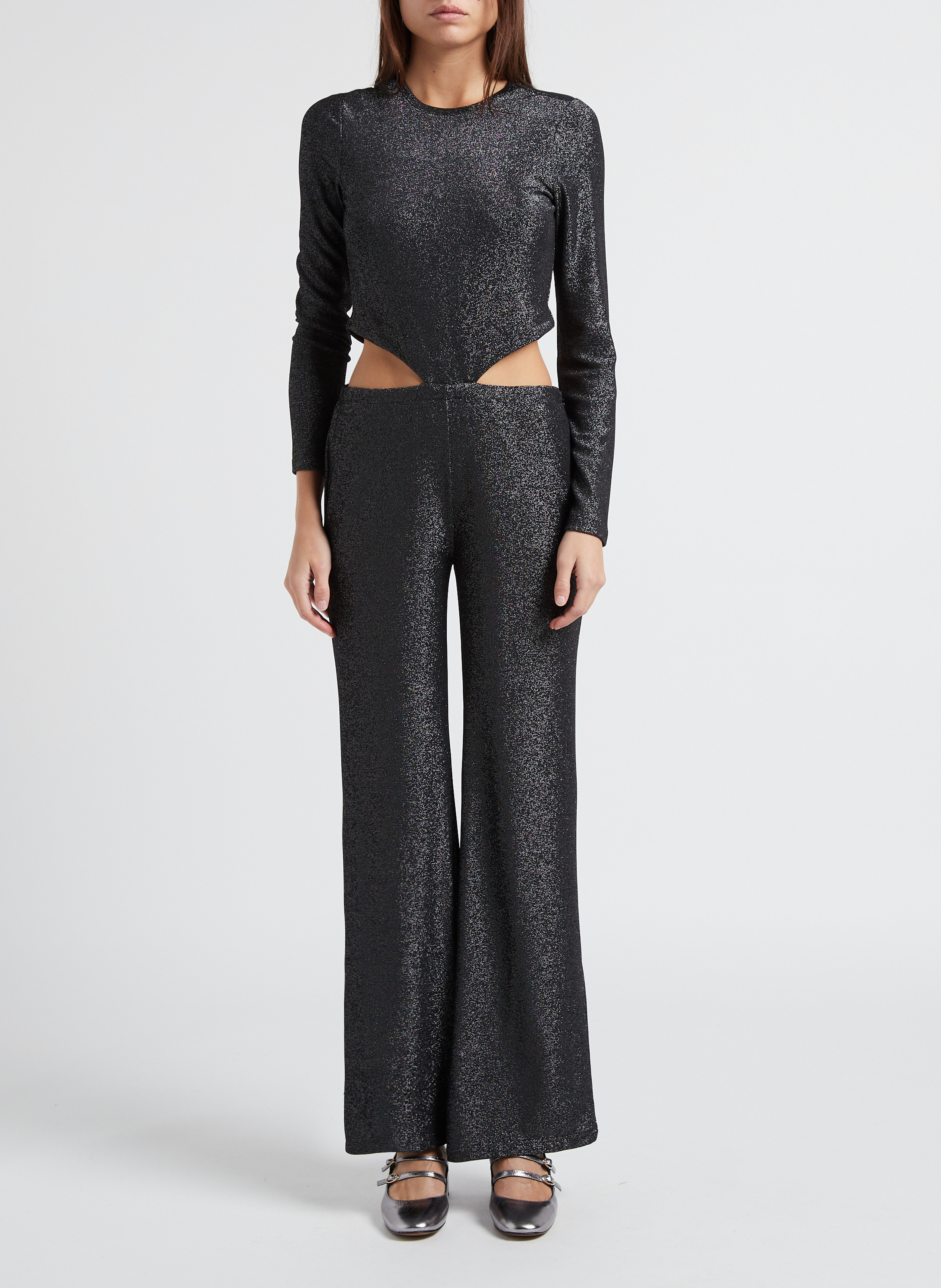 Round-neck jumpsuit with glitter KARMA KOMA Silver