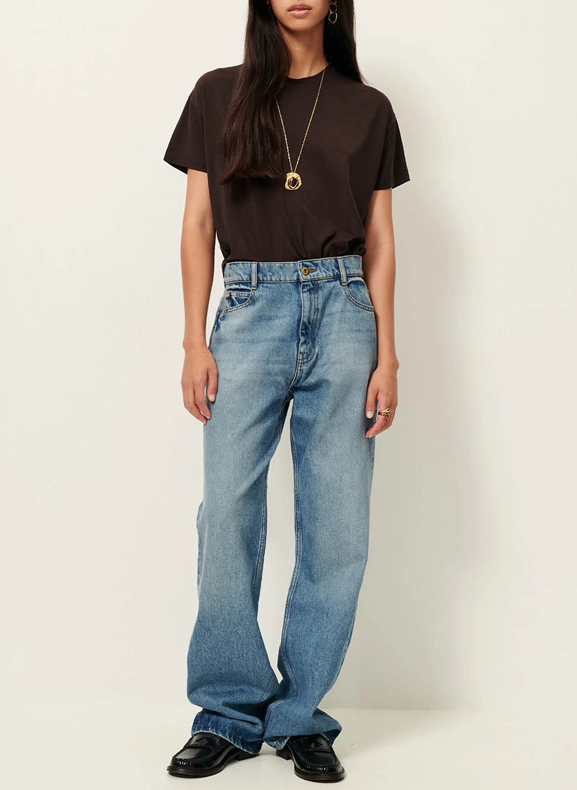 Tee-shirt oversize col rond Marron