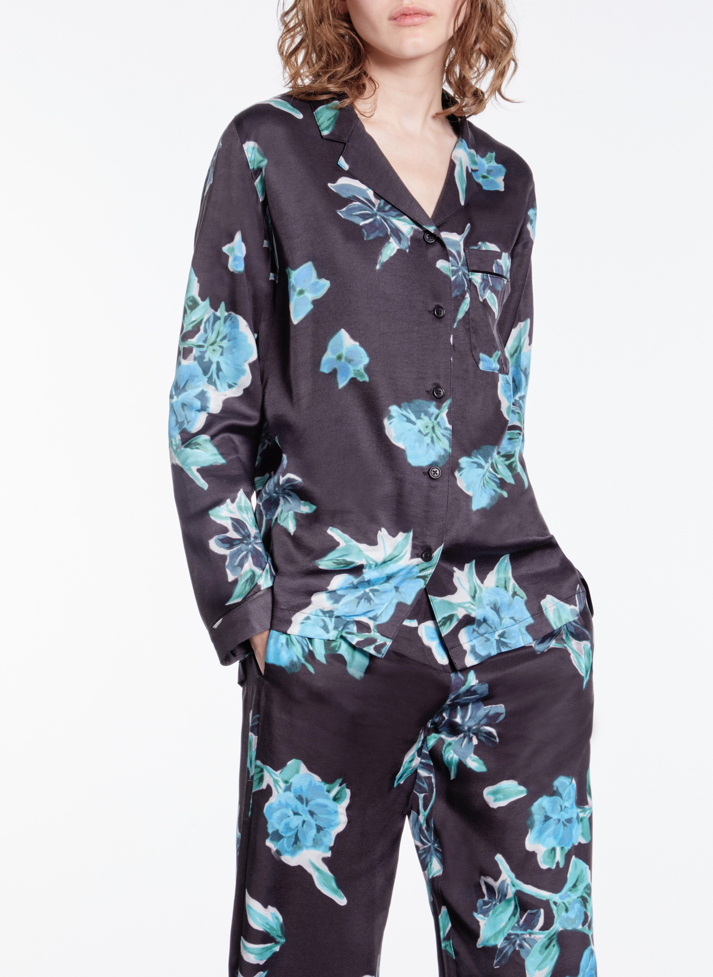 Chemise fluide col tailleur imprimé fleuri  THE KOOPLES Bleu