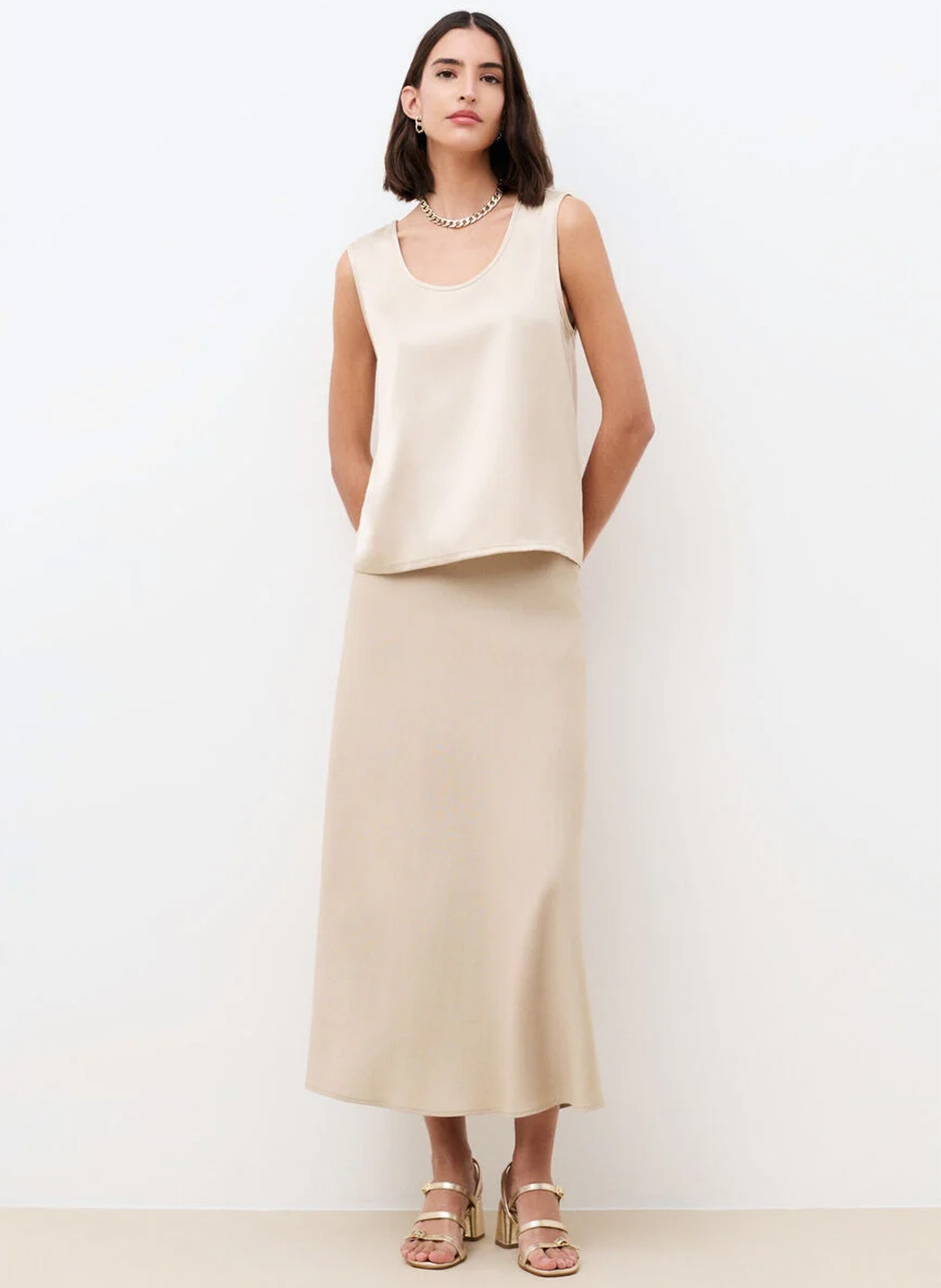 Top ample col rond satiné CAROLL Beige