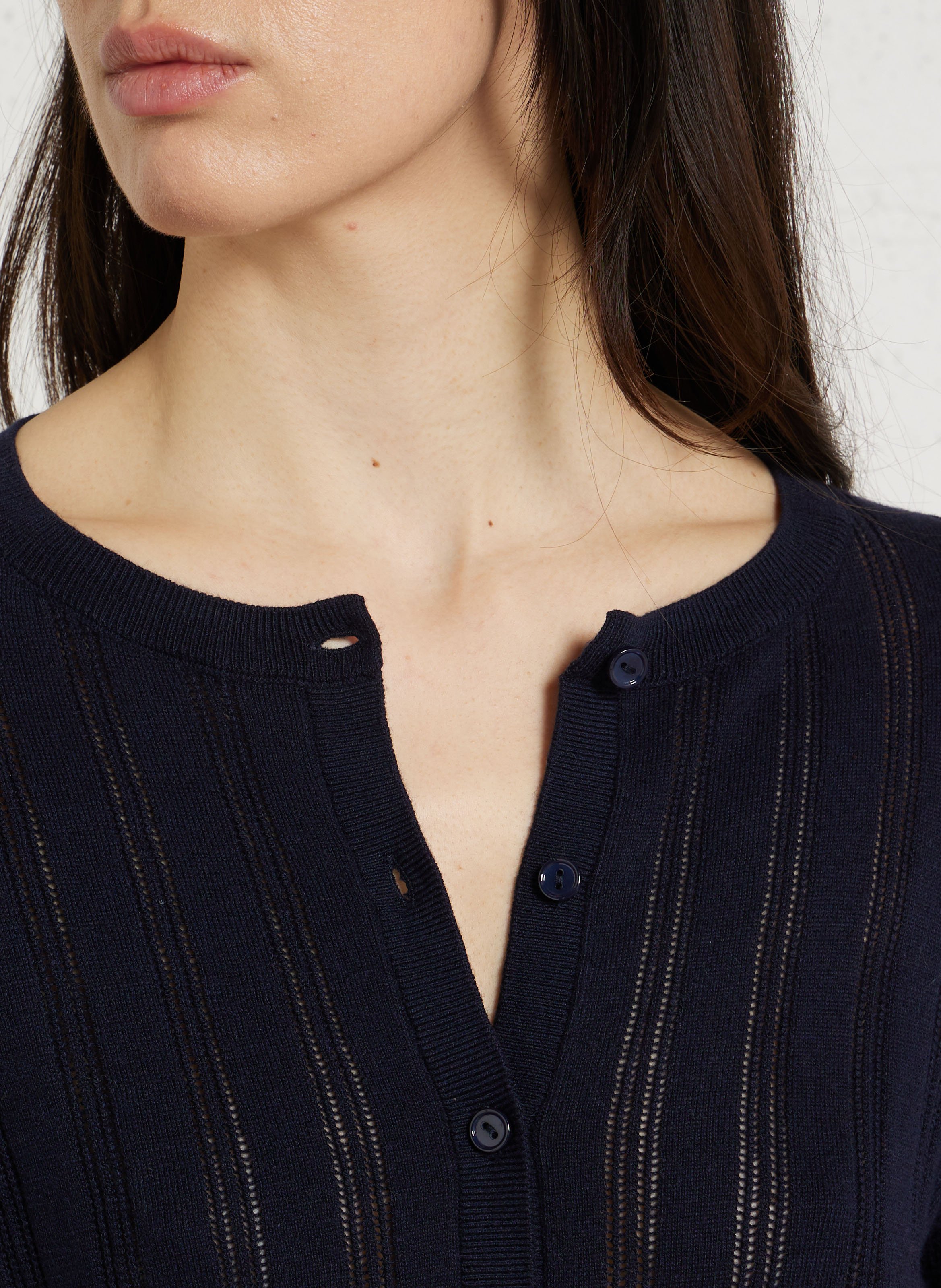 Gilet droit col rond en coton mélangé DES PETITS HAUTS Bleu