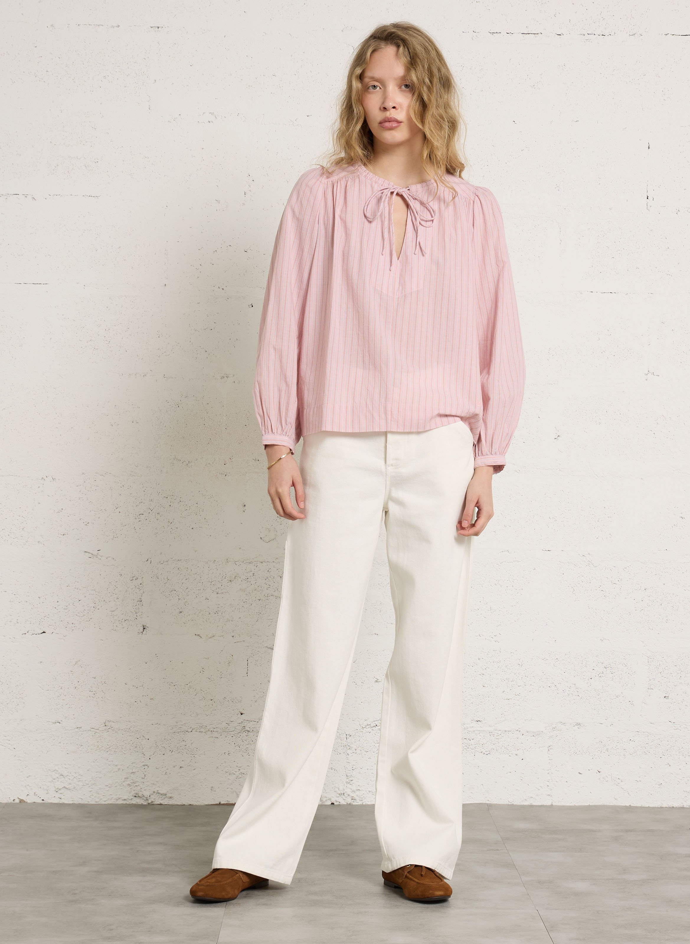 Gerade geschnittene High-Waist-Jeans aus Baumwolle LEON & HARPER Beige