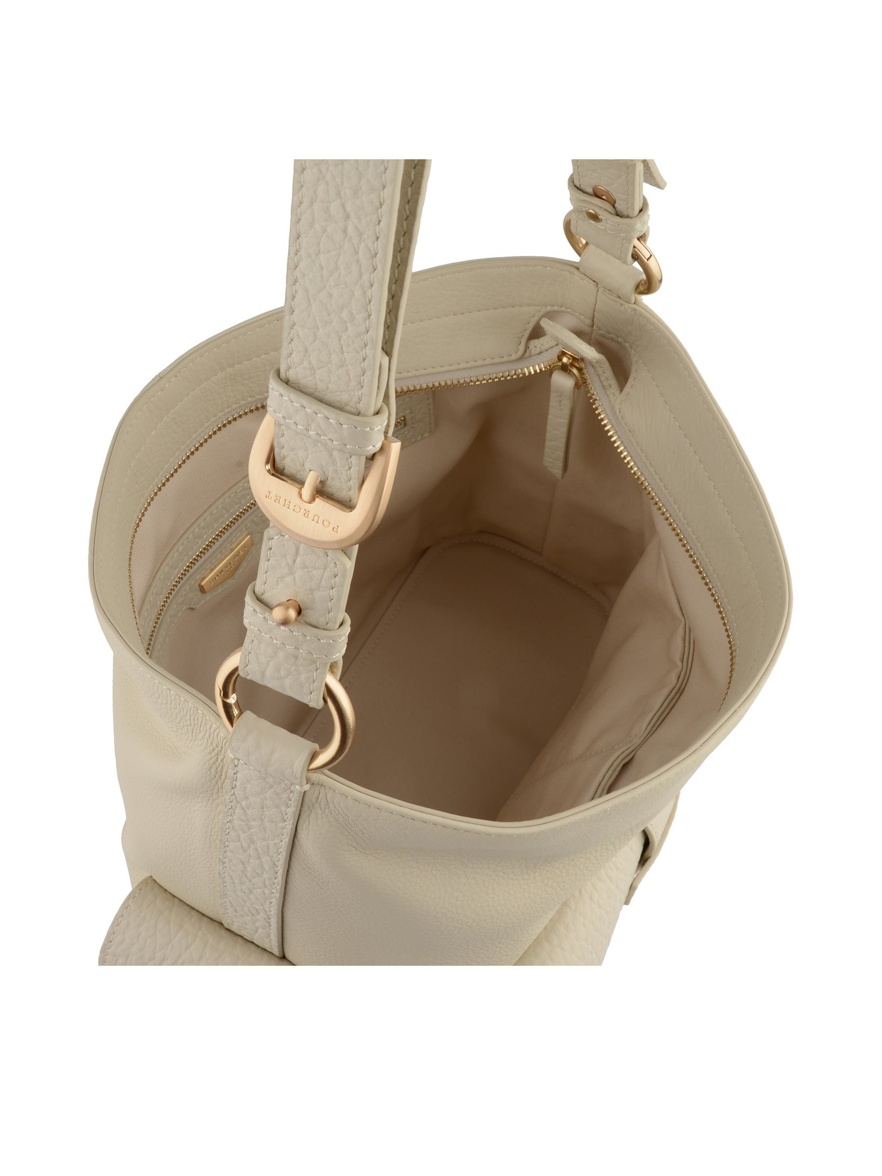 Calfskin leather shoulder bag POURCHET Beige