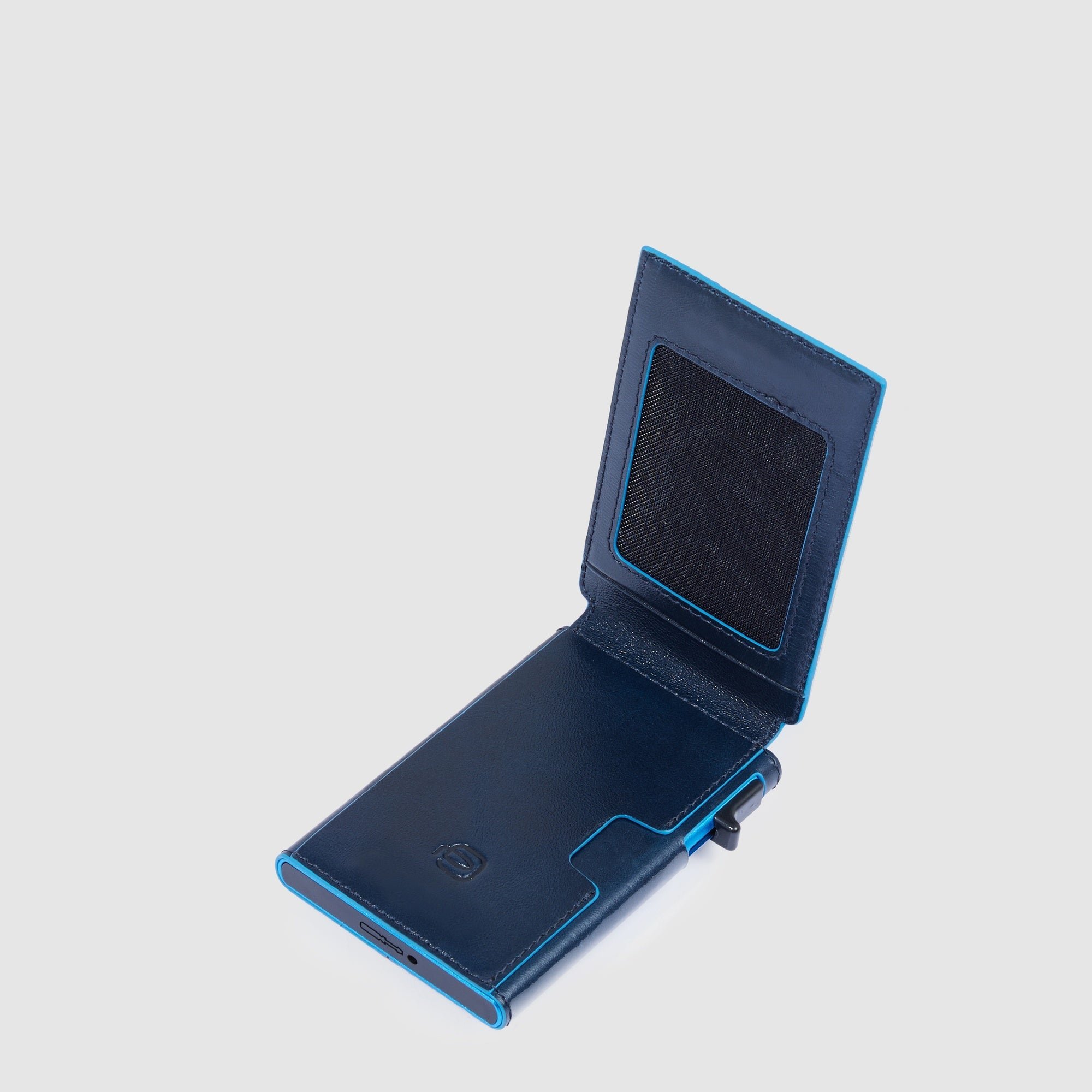 Automatic cardholder with foldable ID holder PIQUADRO Blue