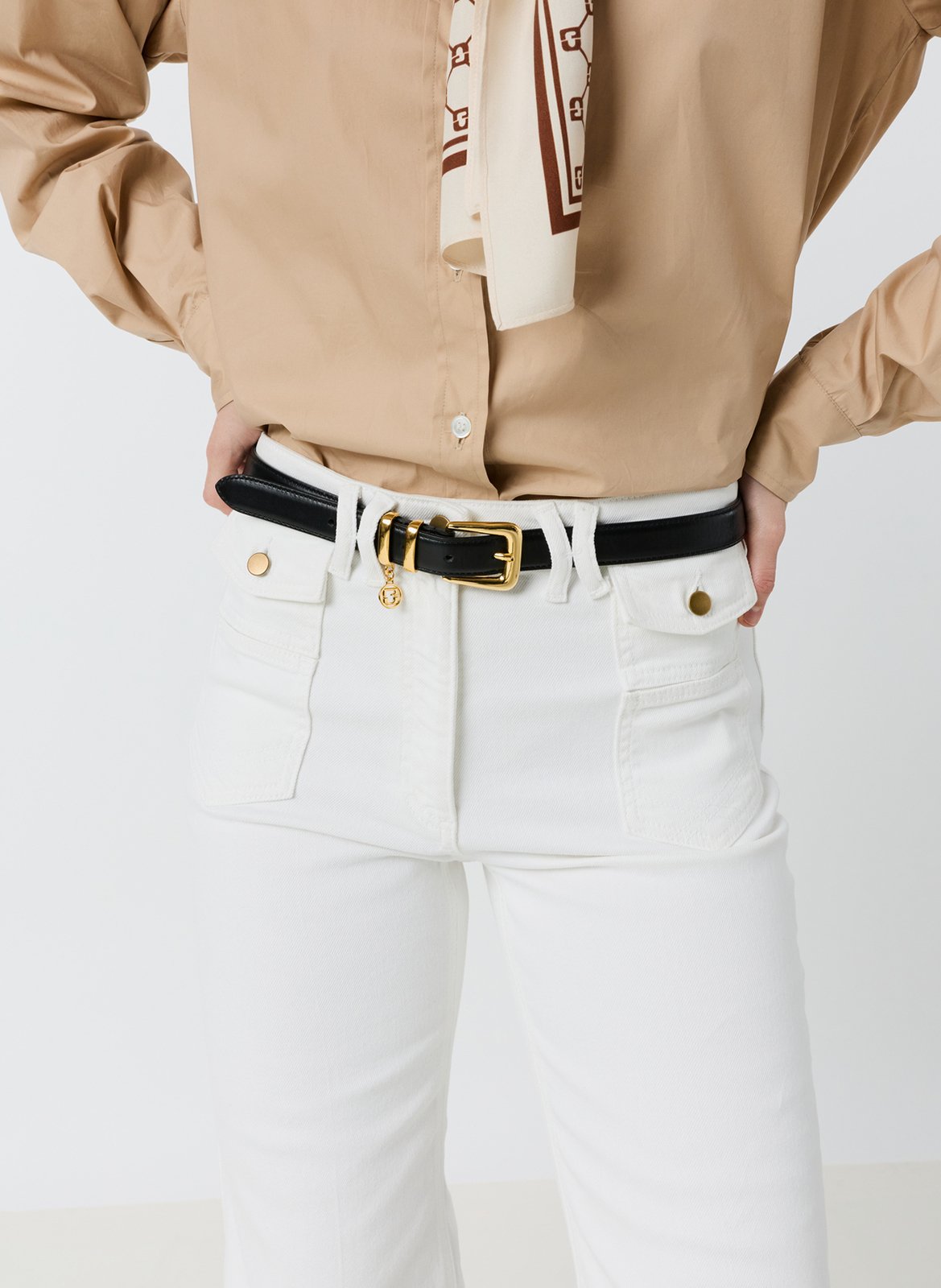 Jean droit taille haute en coton mélangé GERARD DAREL Blanc