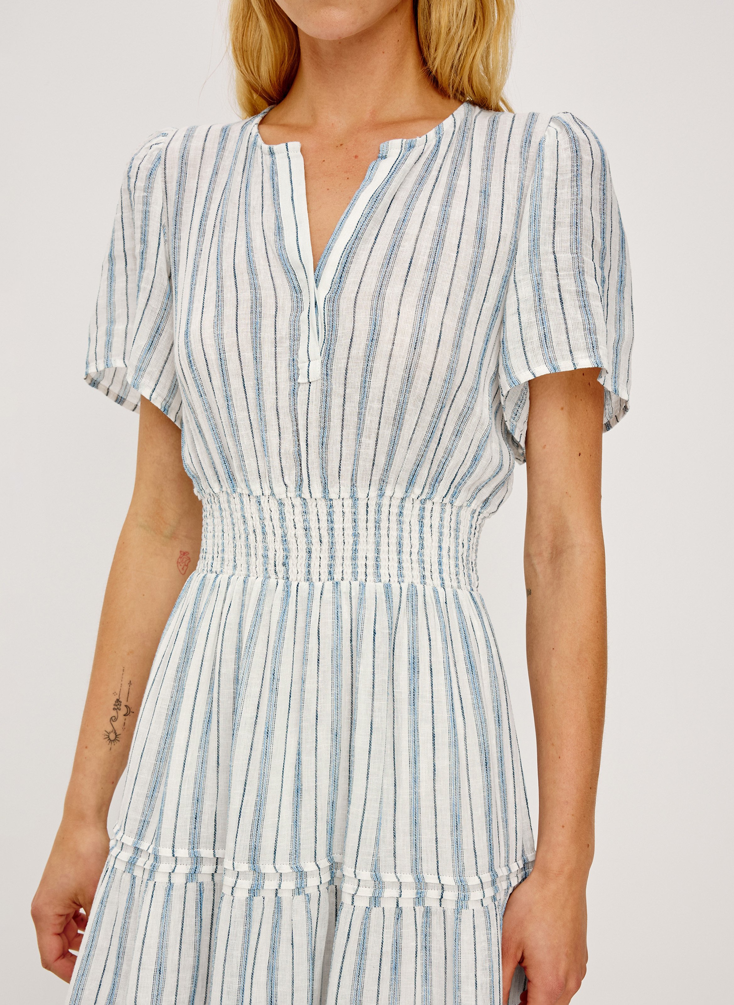 Lange uitlopende gestreepte jurk van gemengd linnen RAILS Veelkleurig