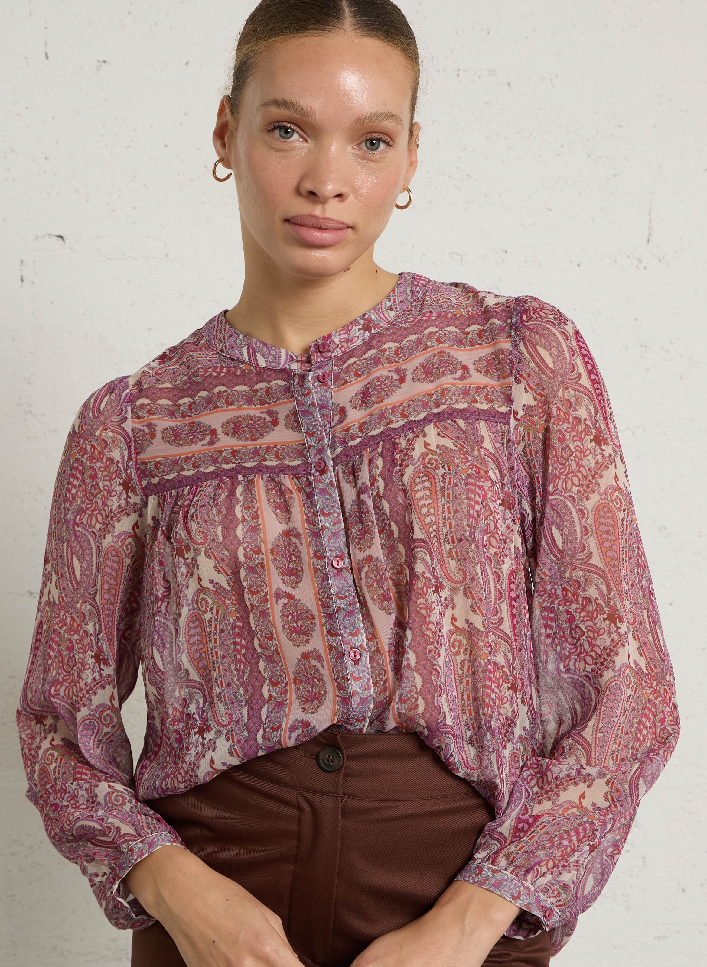 Loose fit mandarin collar printed shirt SUD EXPRESS