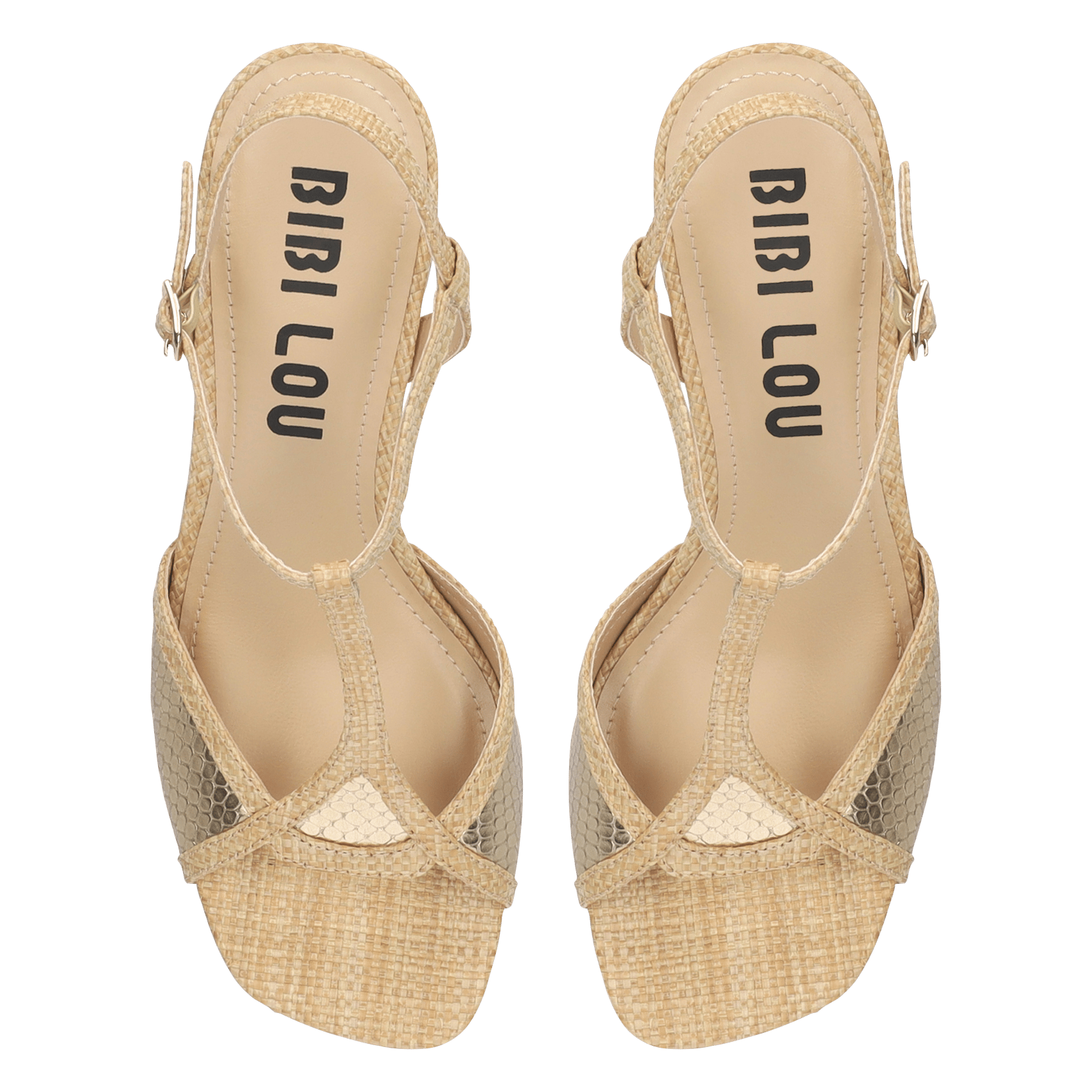 Sandaletten mit Absatz aus Raffia und Leder BIBI LOU Golden