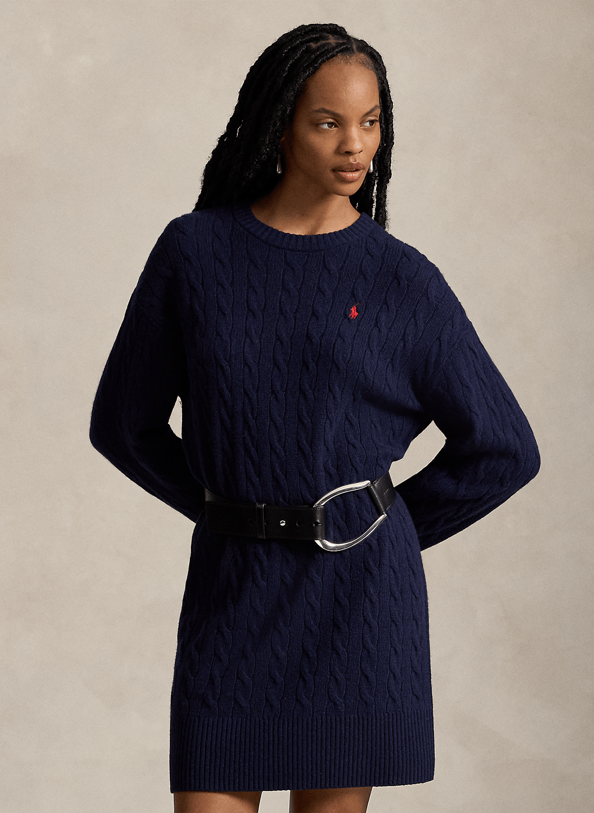Short round-neck wool and cashmere dress POLO RALPH LAUREN Blue