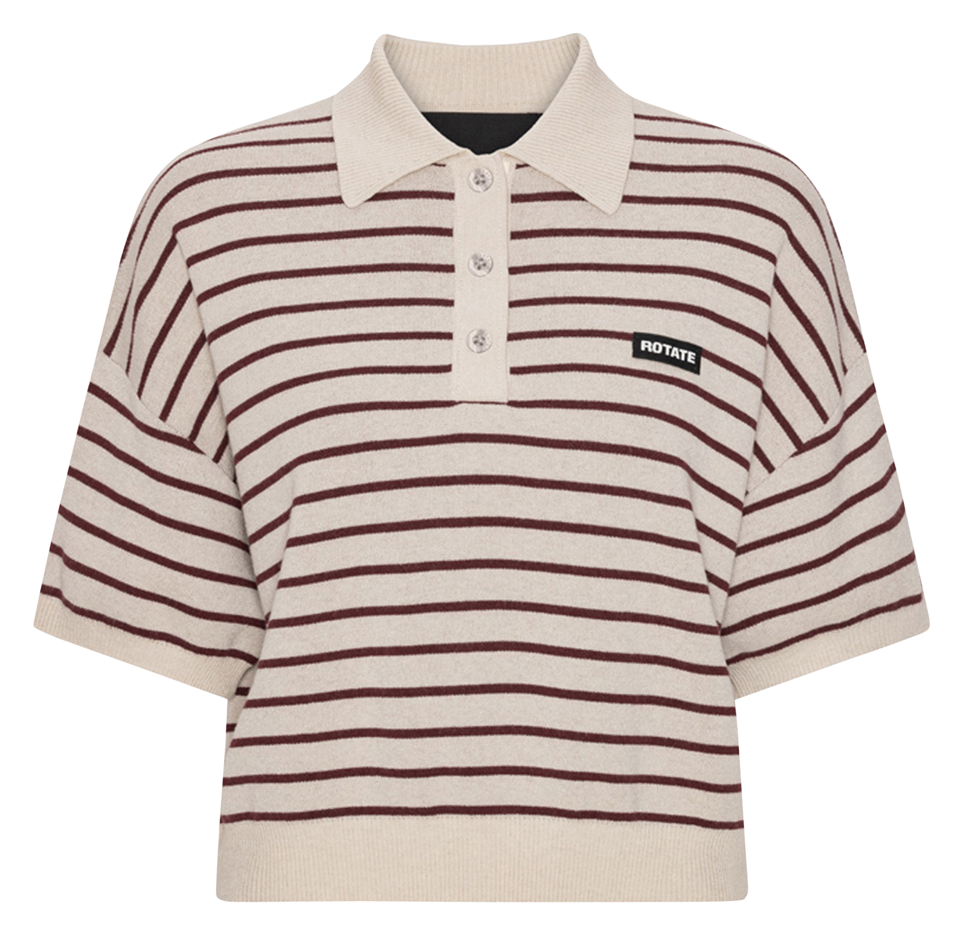 Gestreiftes Poloshirt mit weiten kurzen Ärmeln ROTATE Beige