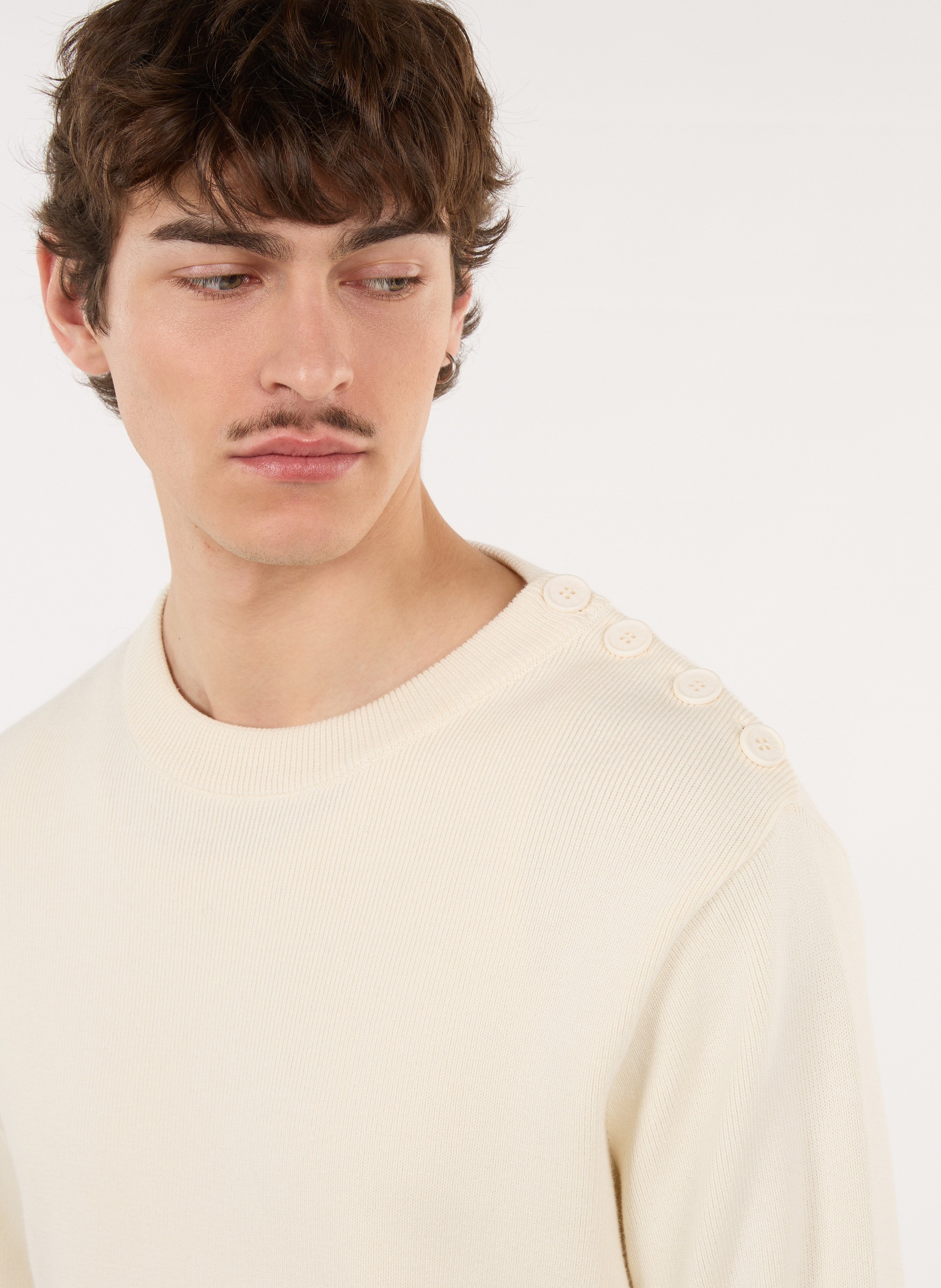 Gerader Rundhals-Pullover aus Baumwolle SAISON 1865 Beige
