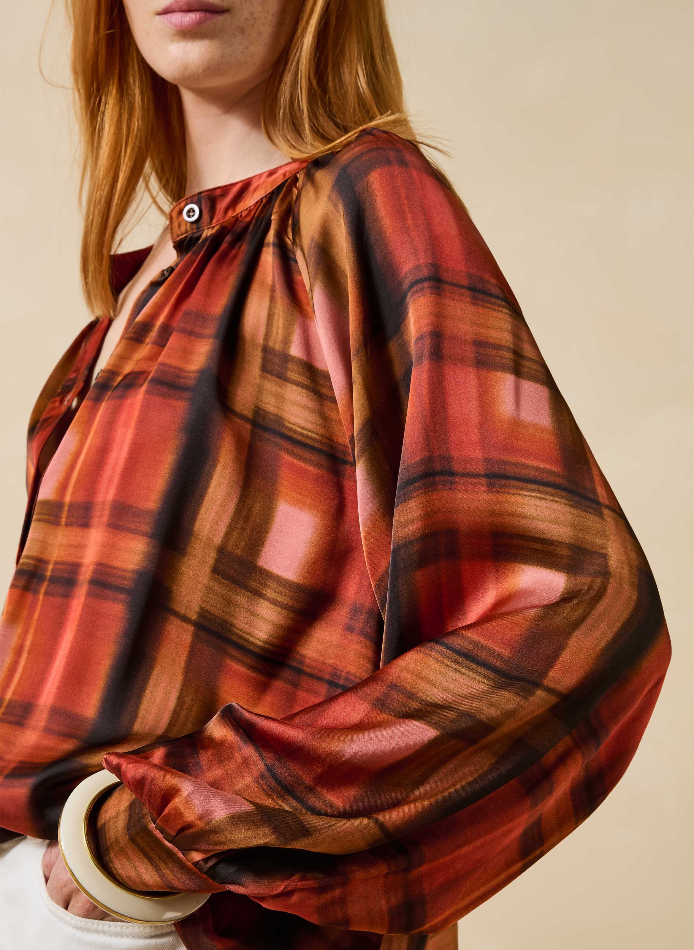 Oversized blouse met ruitjesprint LA FEE MARABOUTEE Rood