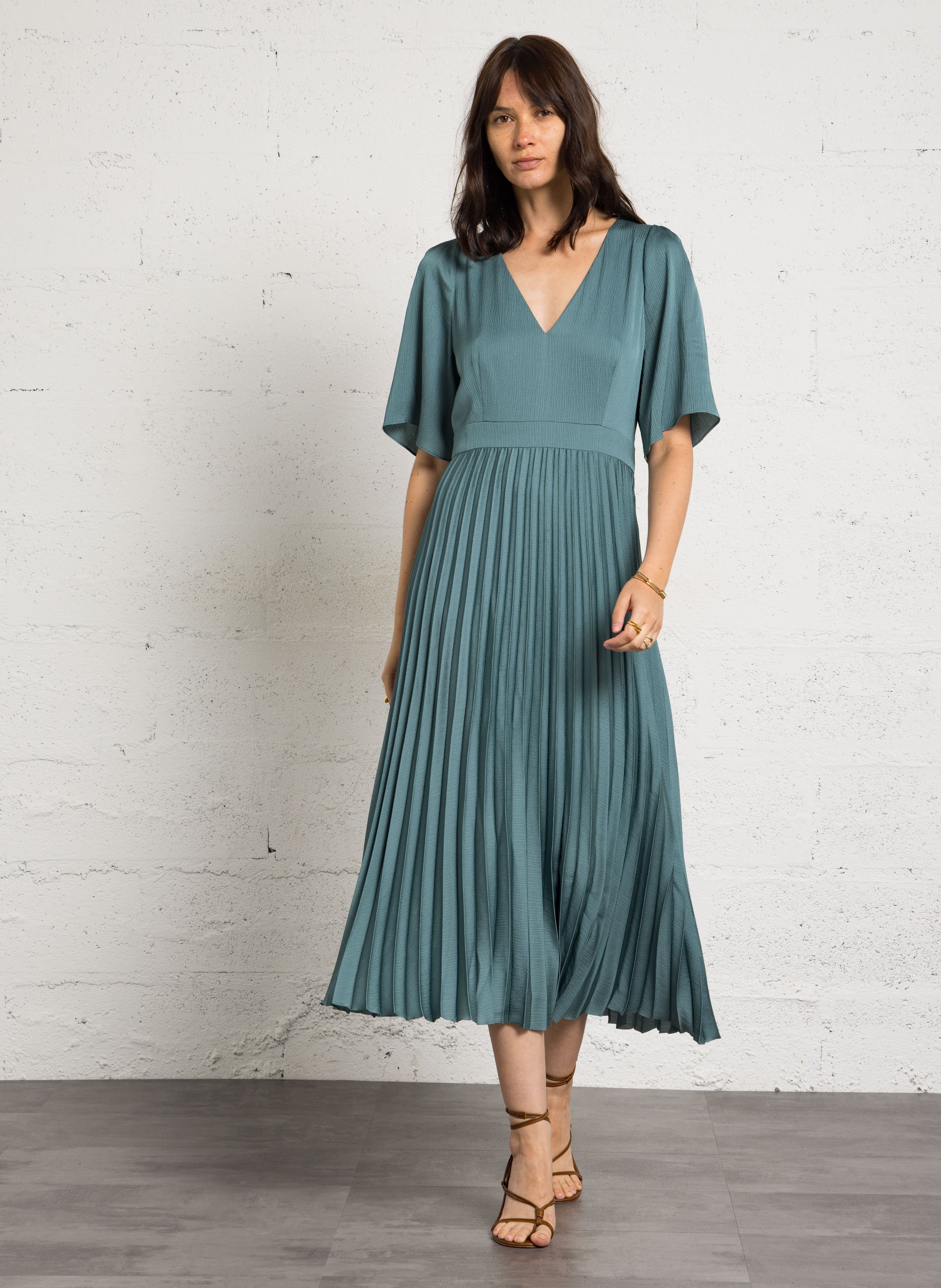 Robe midi satinée col v MAISON 123 Bleu