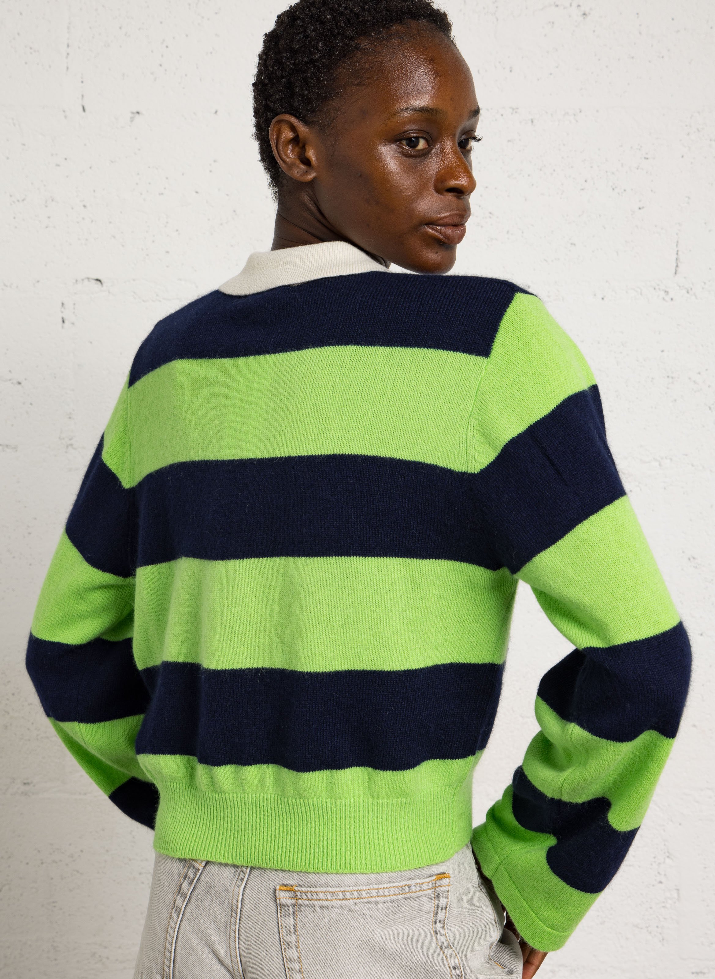Pull droit col polo en maille rayée BELLEROSE Bleu