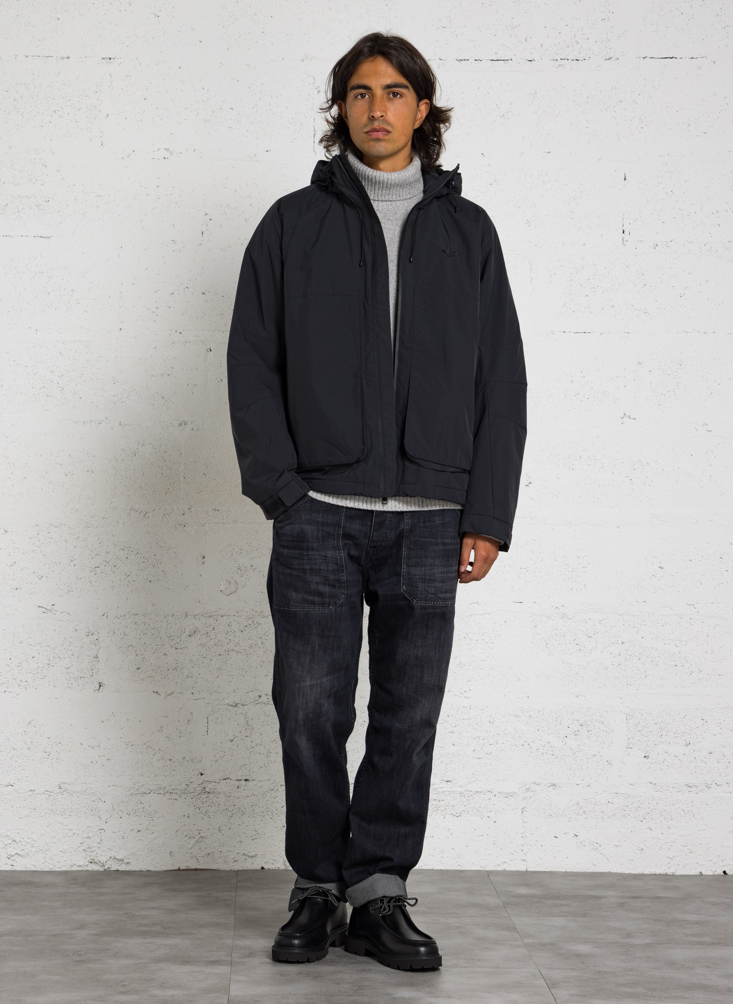 Veste col montant à capuche unie ADIDAS Noir