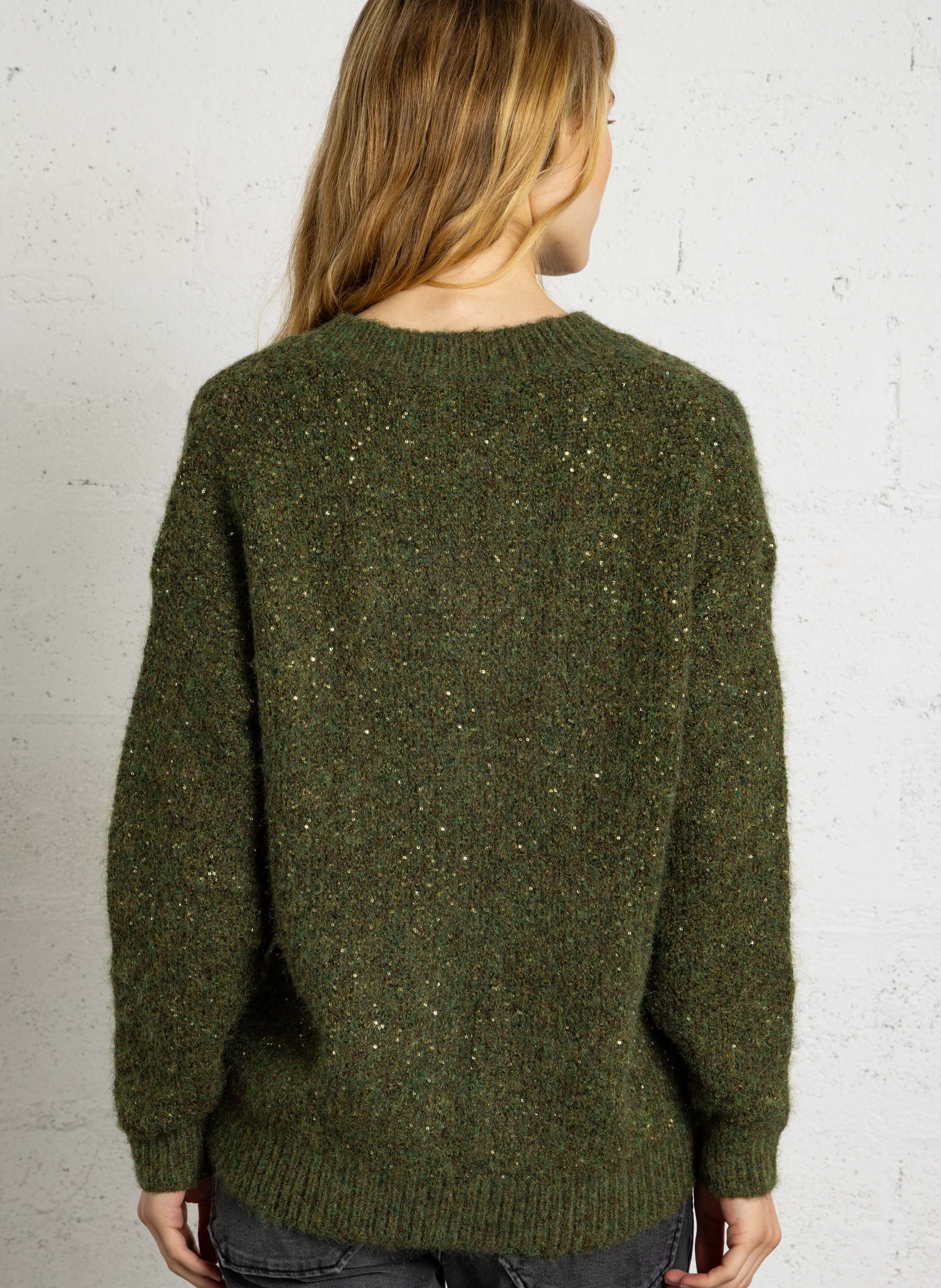 Paillettenpullover mit V-Ausschnitt LE TEMPS DES CERISES Grun
