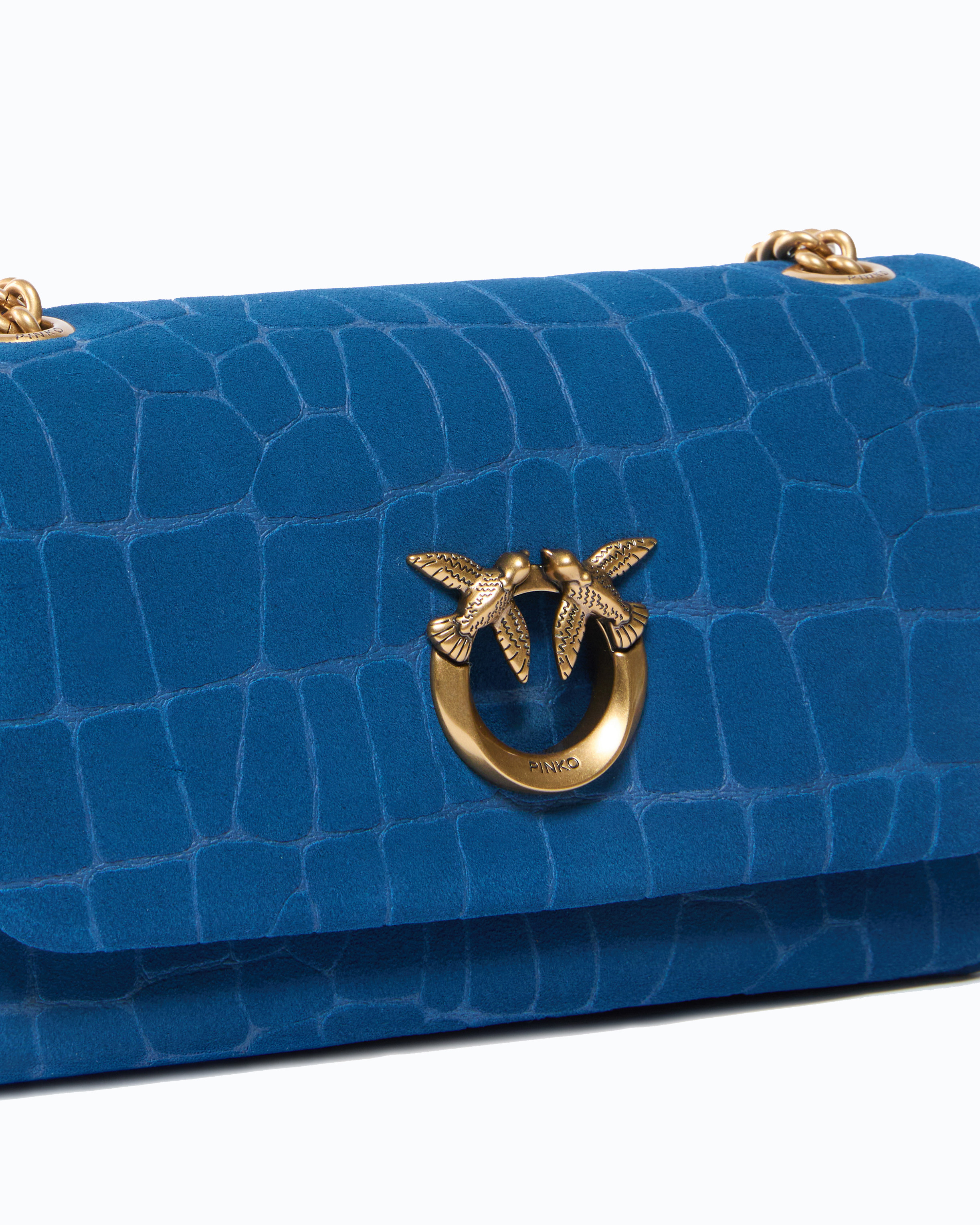 Sac à bandoulière mini love bag click soft horizontal en cuir embossé crocodile PINKO Bleu