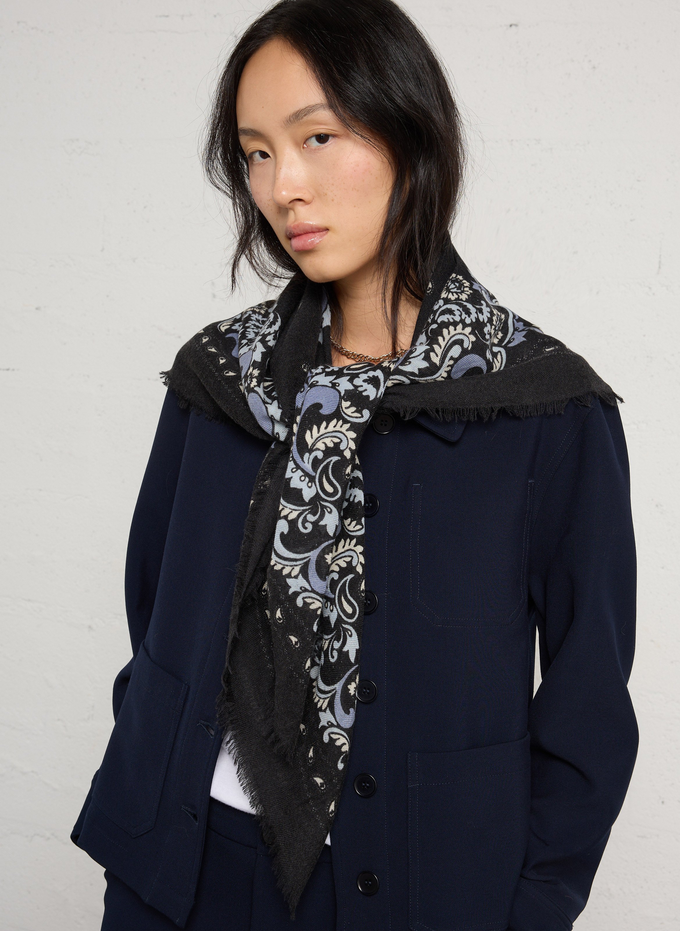 Foulard imprimé en laine et cachemire MAISON LECOMTE FLAMENT