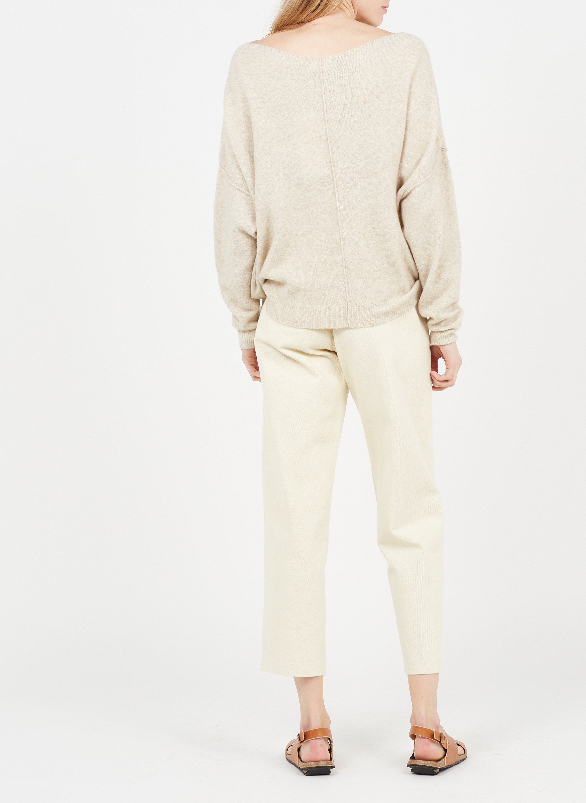 Wollmix-Pullover mit U-Boot-Ausschnitt Beige