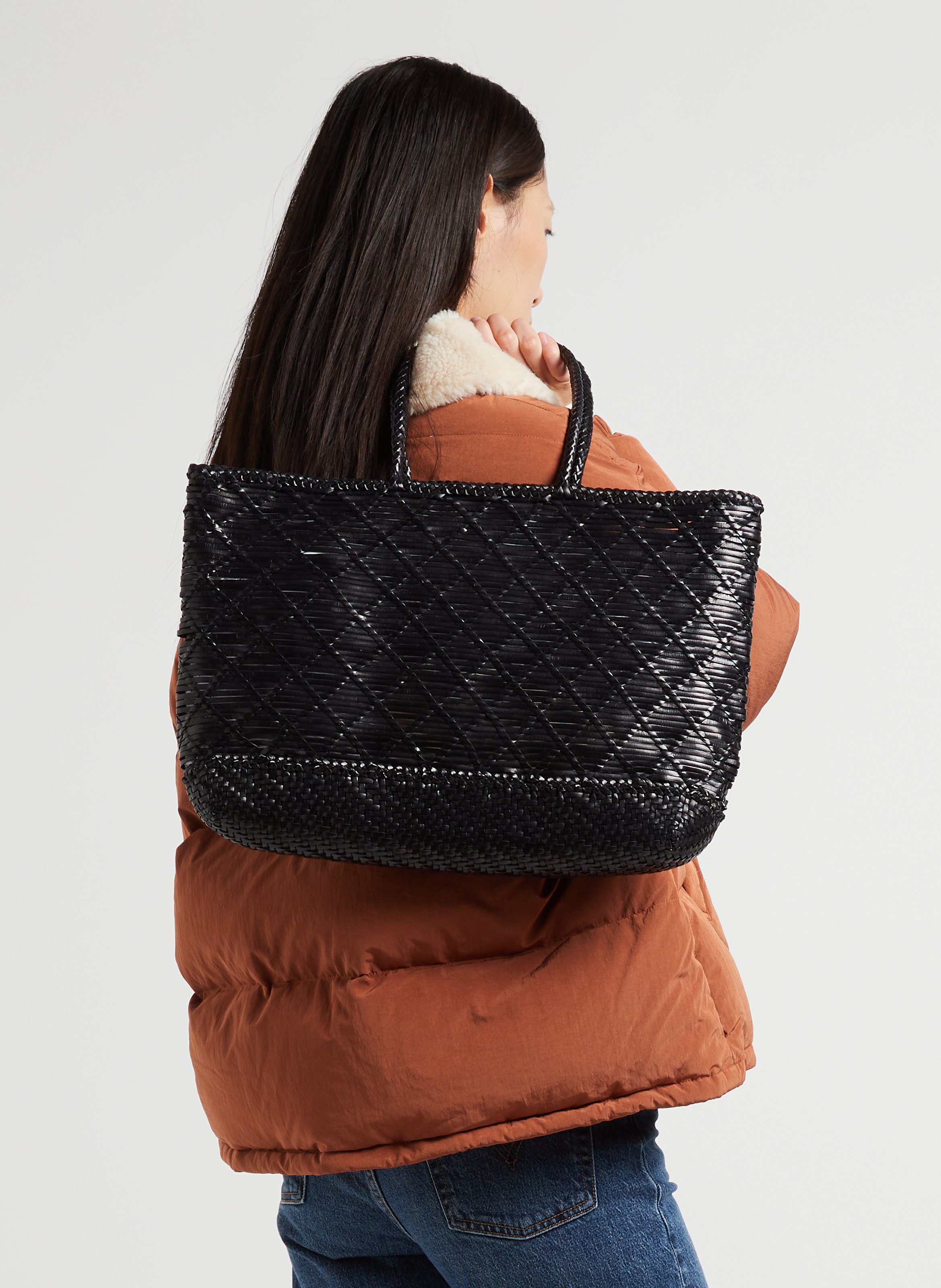 Panier tissé en cuir DRAGON DIFFUSION Noir