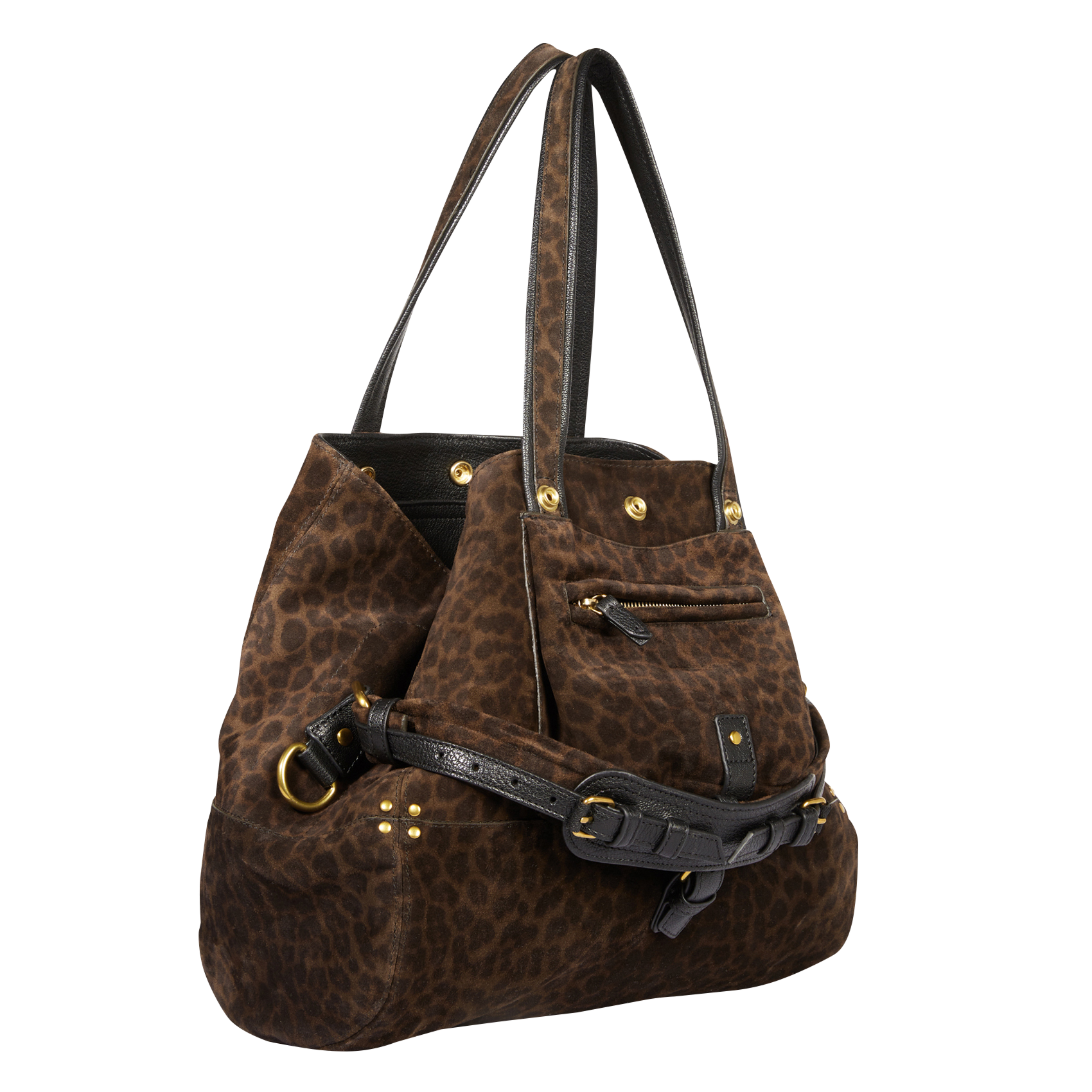 Sac cabas porté épaule en cuir à imprimé léopard JEROME DREYFUSS Kaki