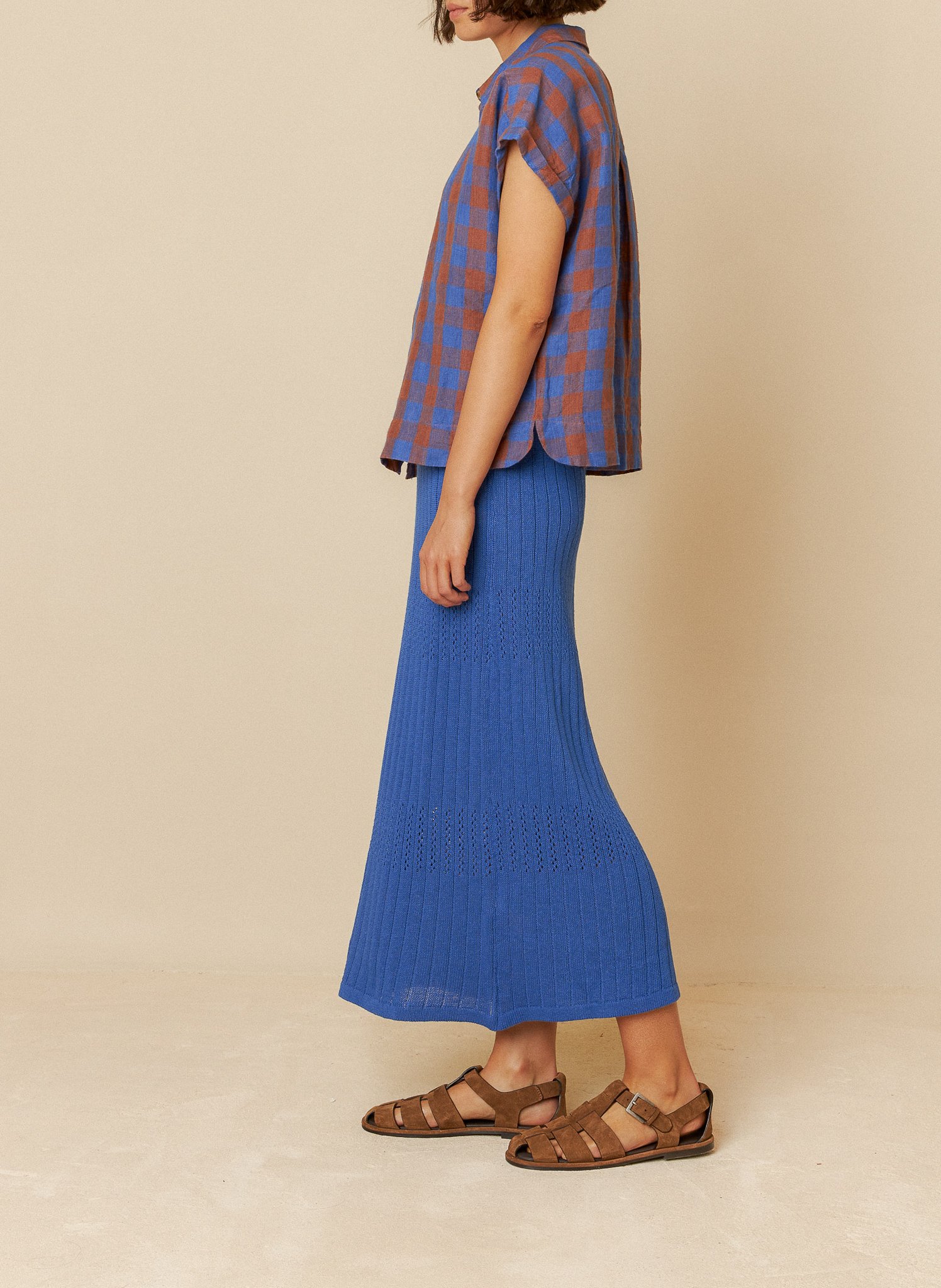 Checkered shirt in cotton and linen INDI & COLD Blue