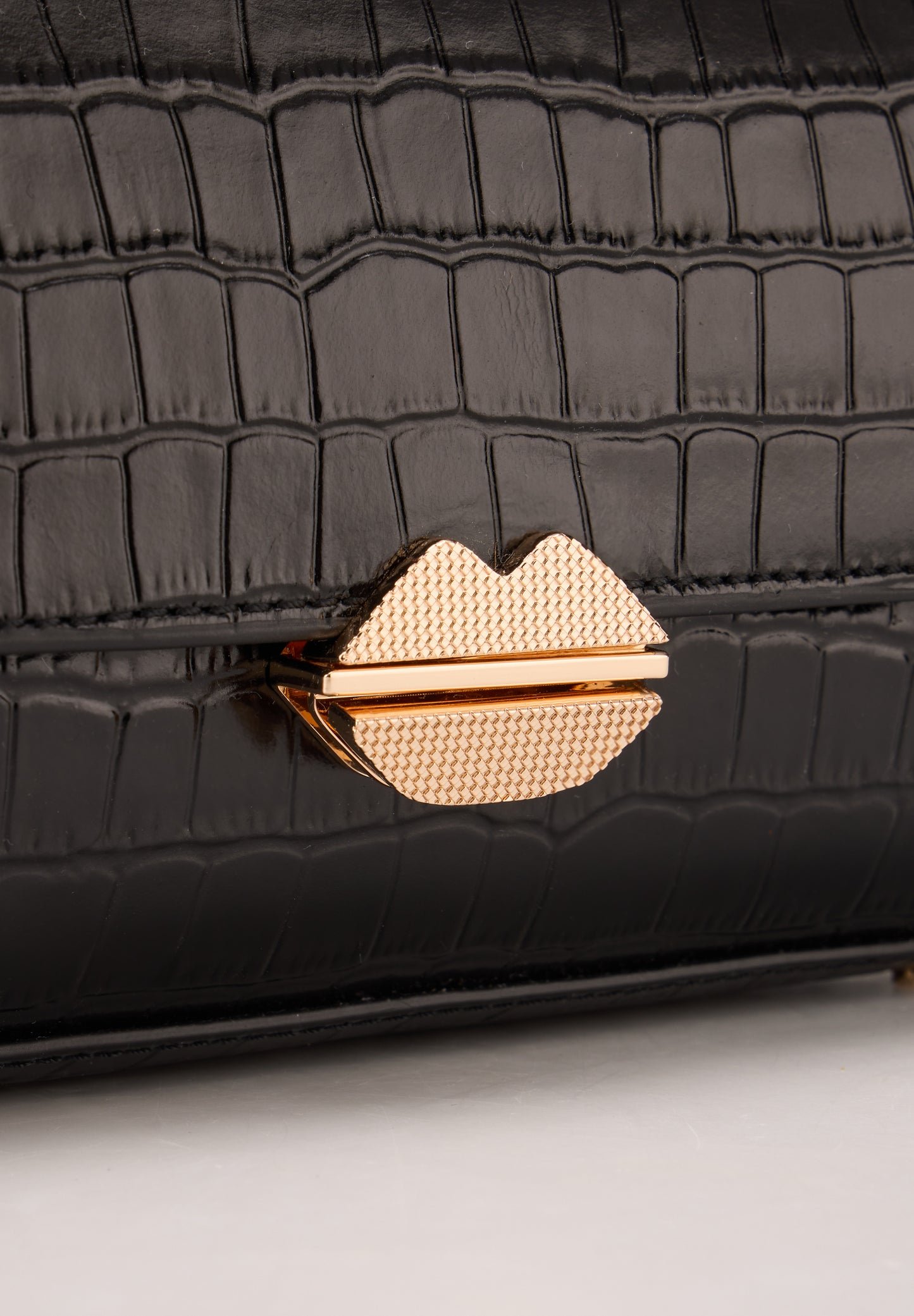 Small Croco Leather Satchel Bag BONS BAISERS PARIS Black