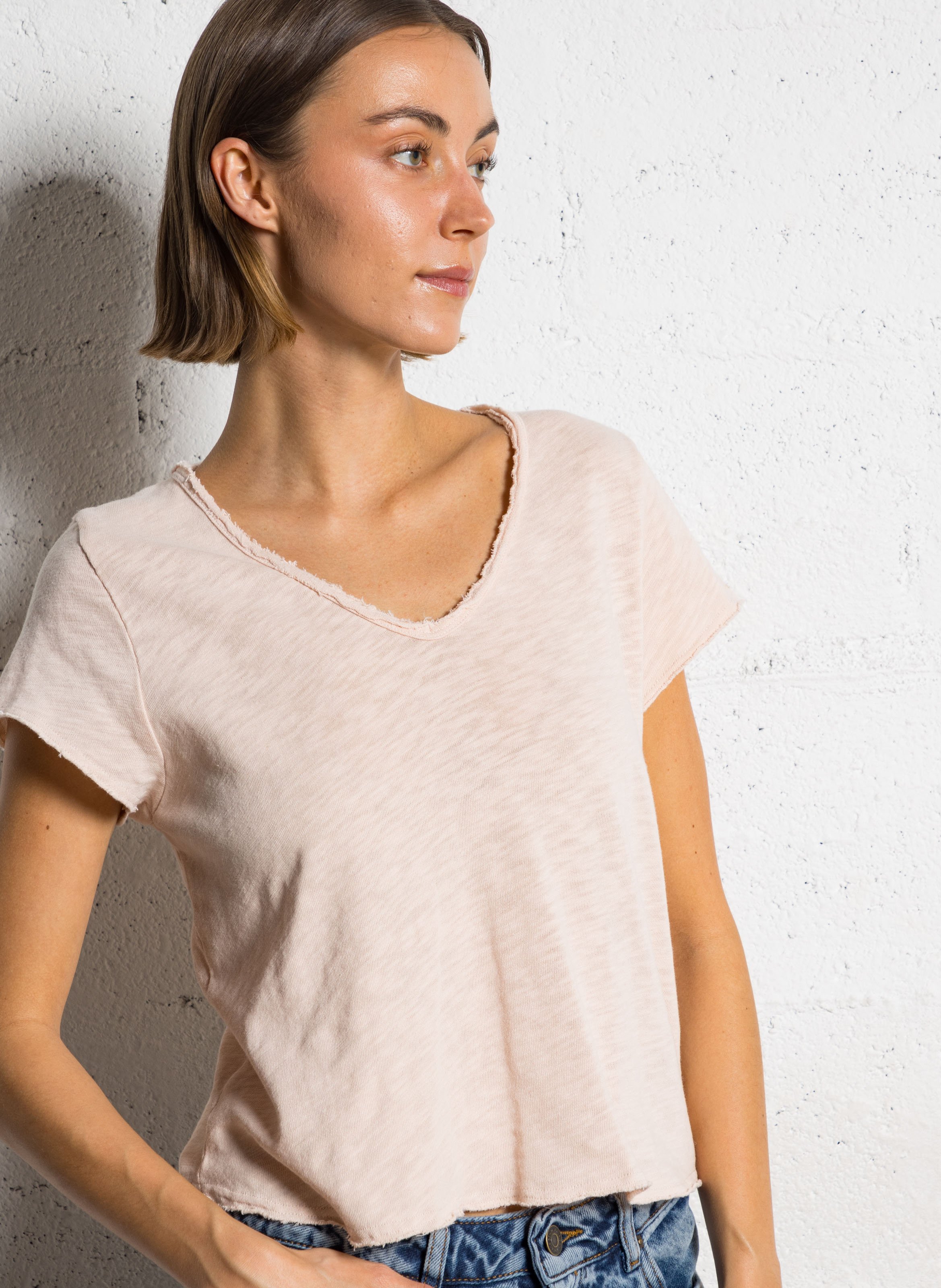 Tee-shirt droit col V en coton AMERICAN VINTAGE