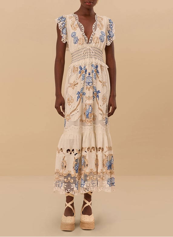 Long embroidered dress with a v-Neckline White Farm rio - Women | Place des Tendances Long embroidered dress with a v-Neckline White Farm rio - Women | Place des Tendances