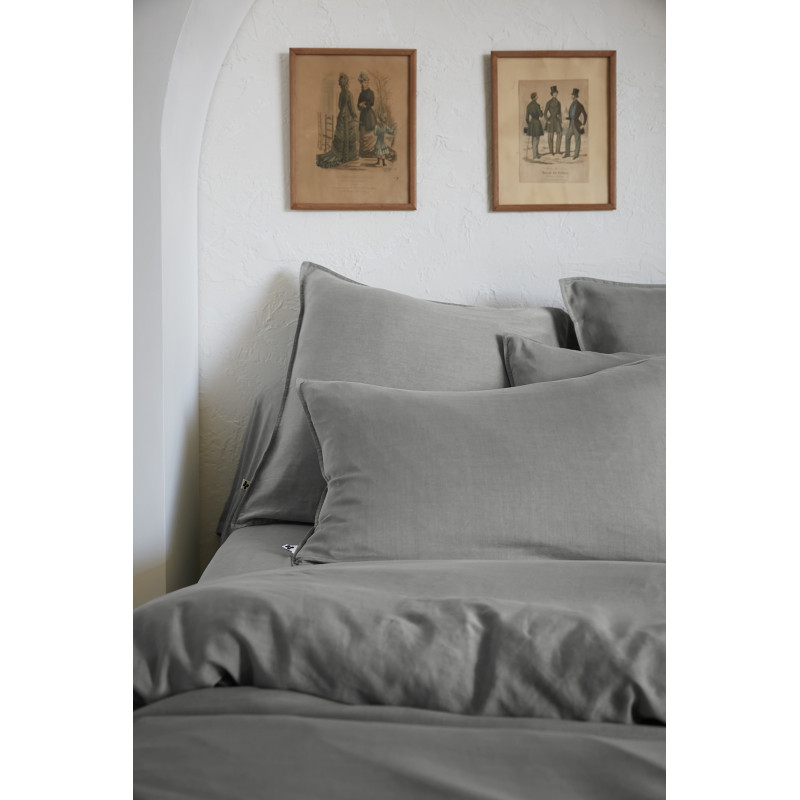 Cotton percale pillow case L'EFFET PAPILLON Grey