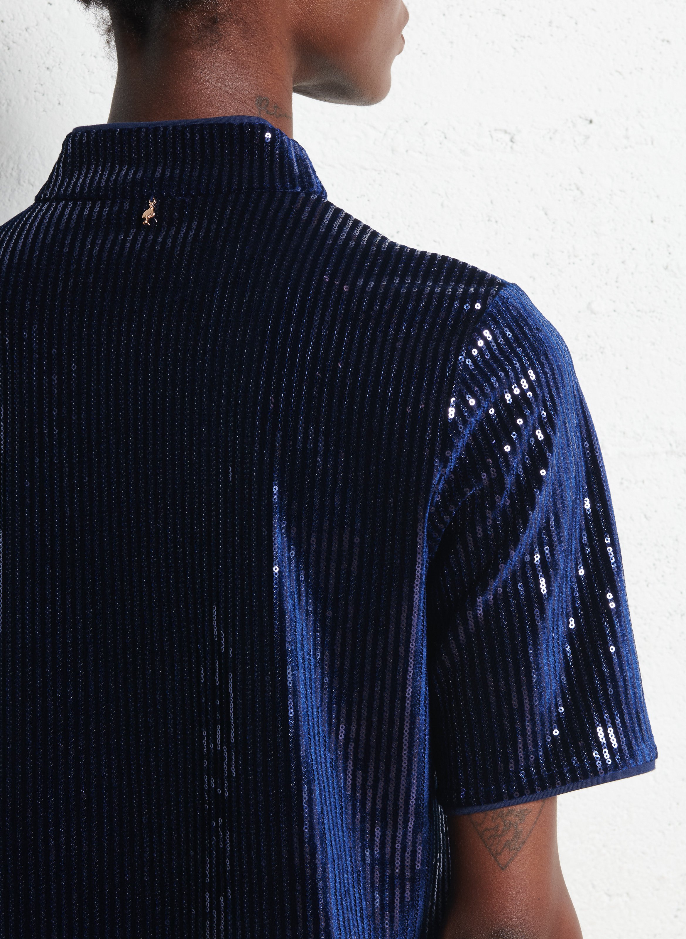 Robe courte col montant à sequins  ONE STEP Bleu