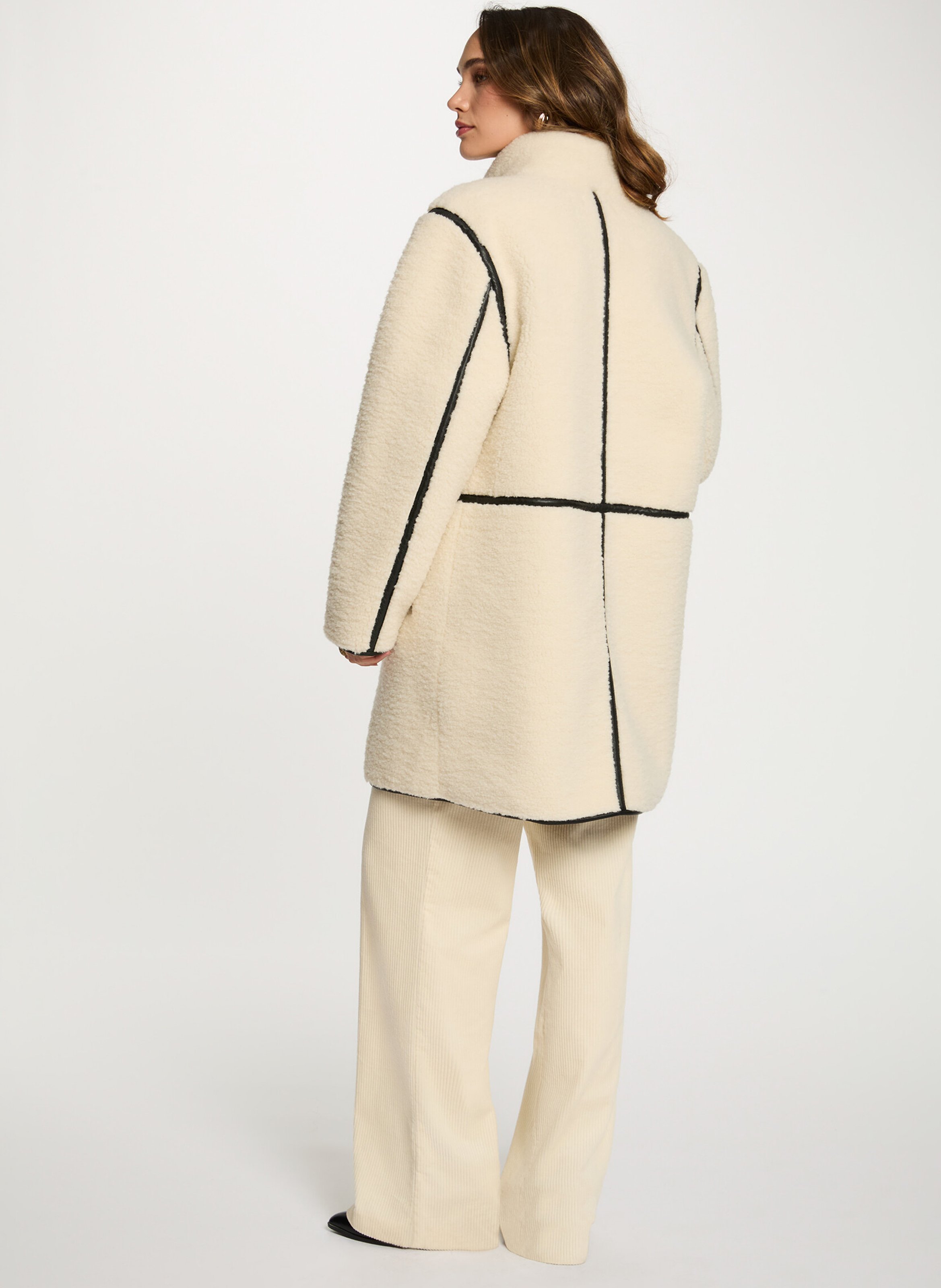 High neck coat with faux fur effect MORGAN Beige