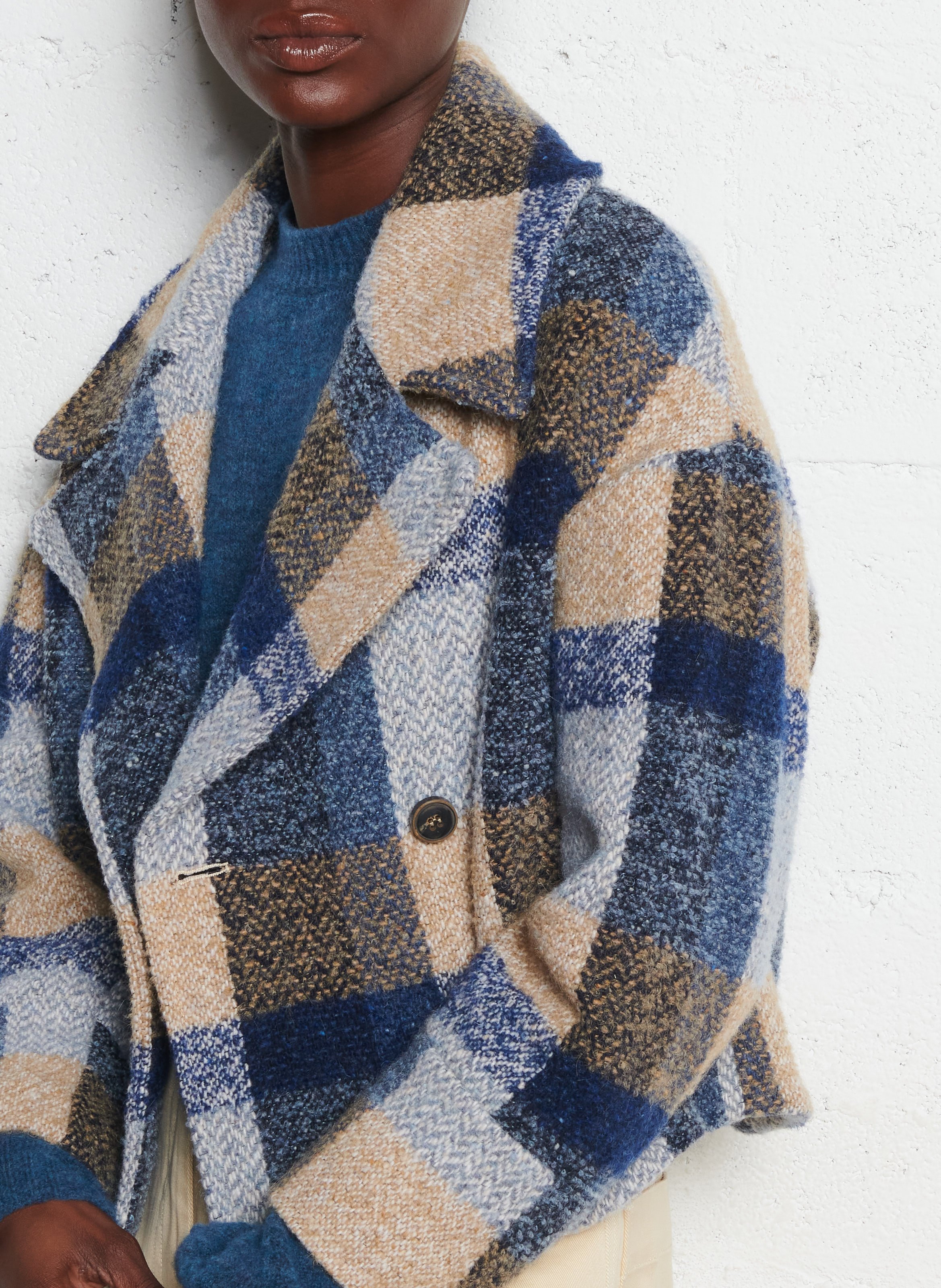 Manteau court à carreaux en laine mélangée MOMONI Multicolore