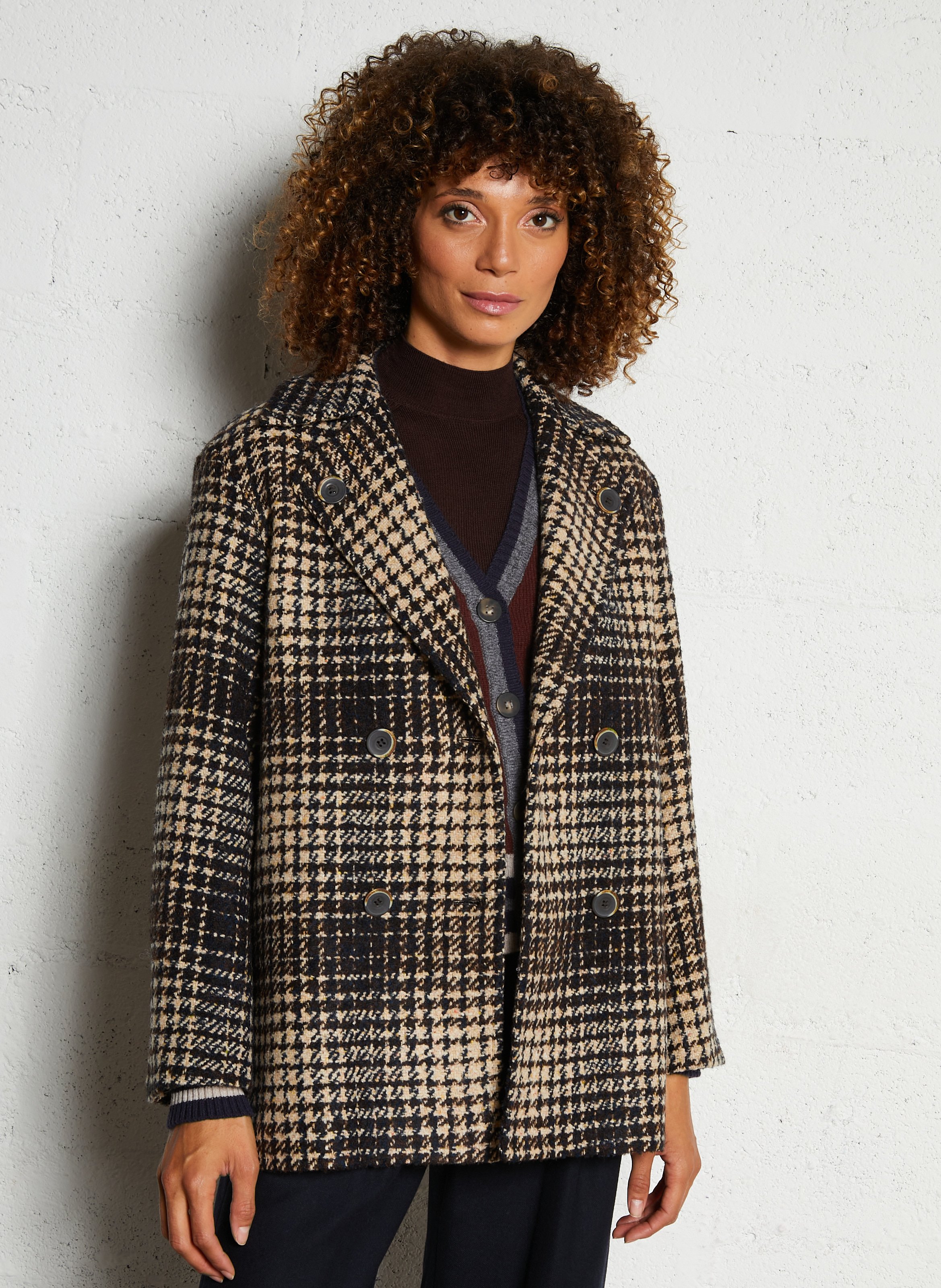 Manteau col tailleur en laine mélangée DIEGA Beige