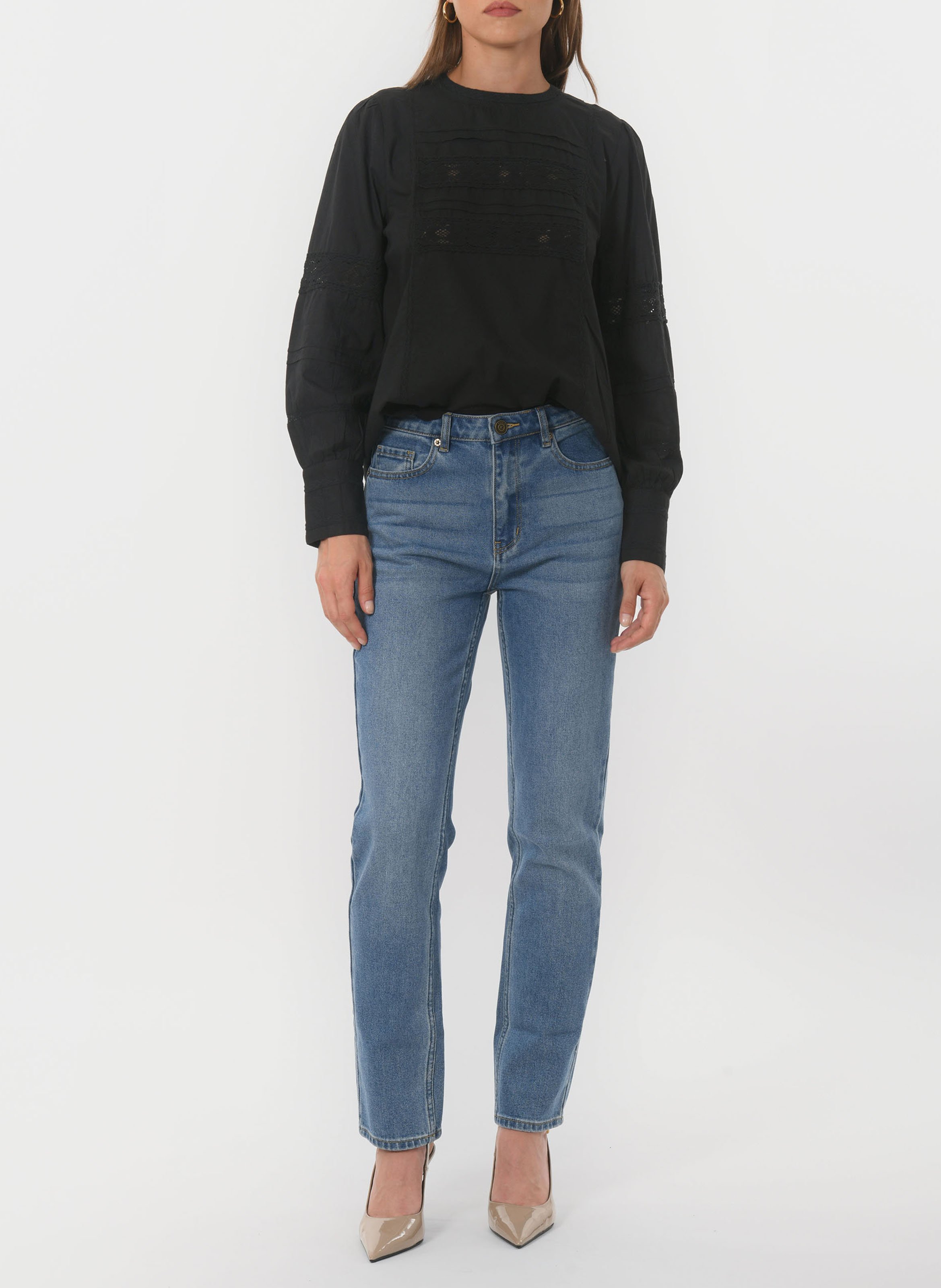 Rechte blouse met ronde hals van katoen KOOKAI Zwart