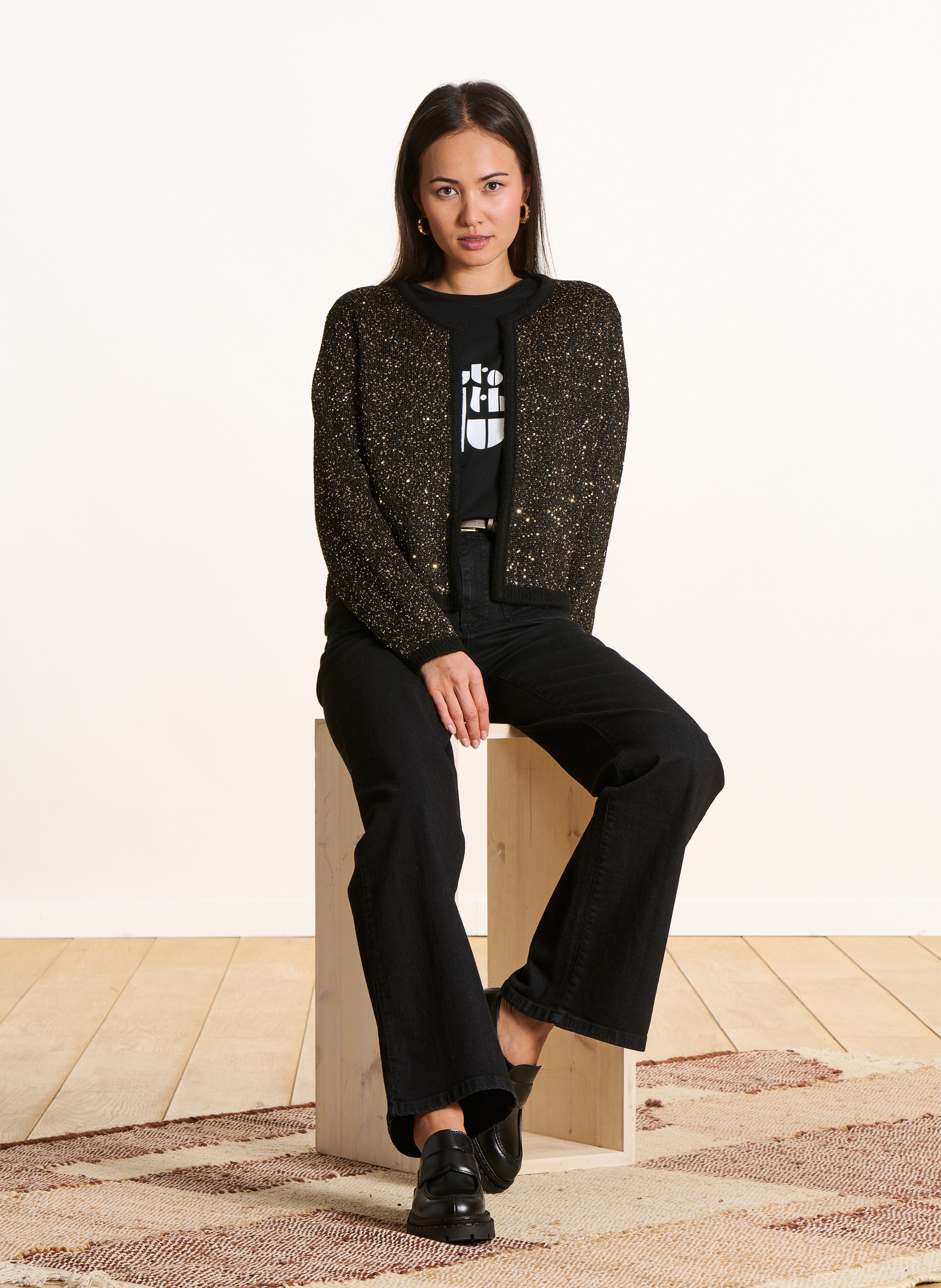Rechte vest met pailletten LA FEE MARABOUTEE Zwart