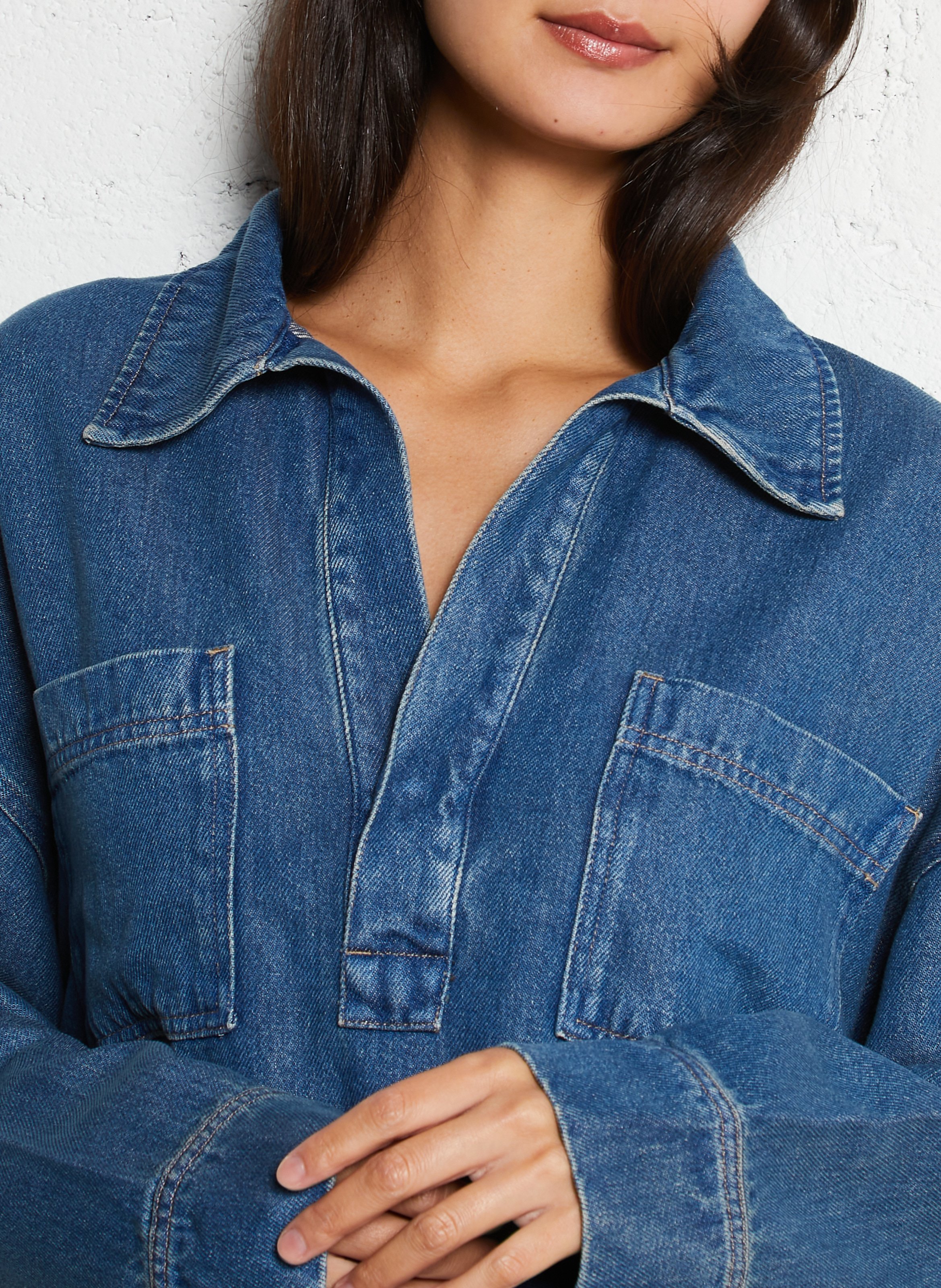 Top col classique en denim THE NEW SOCIETY Bleu