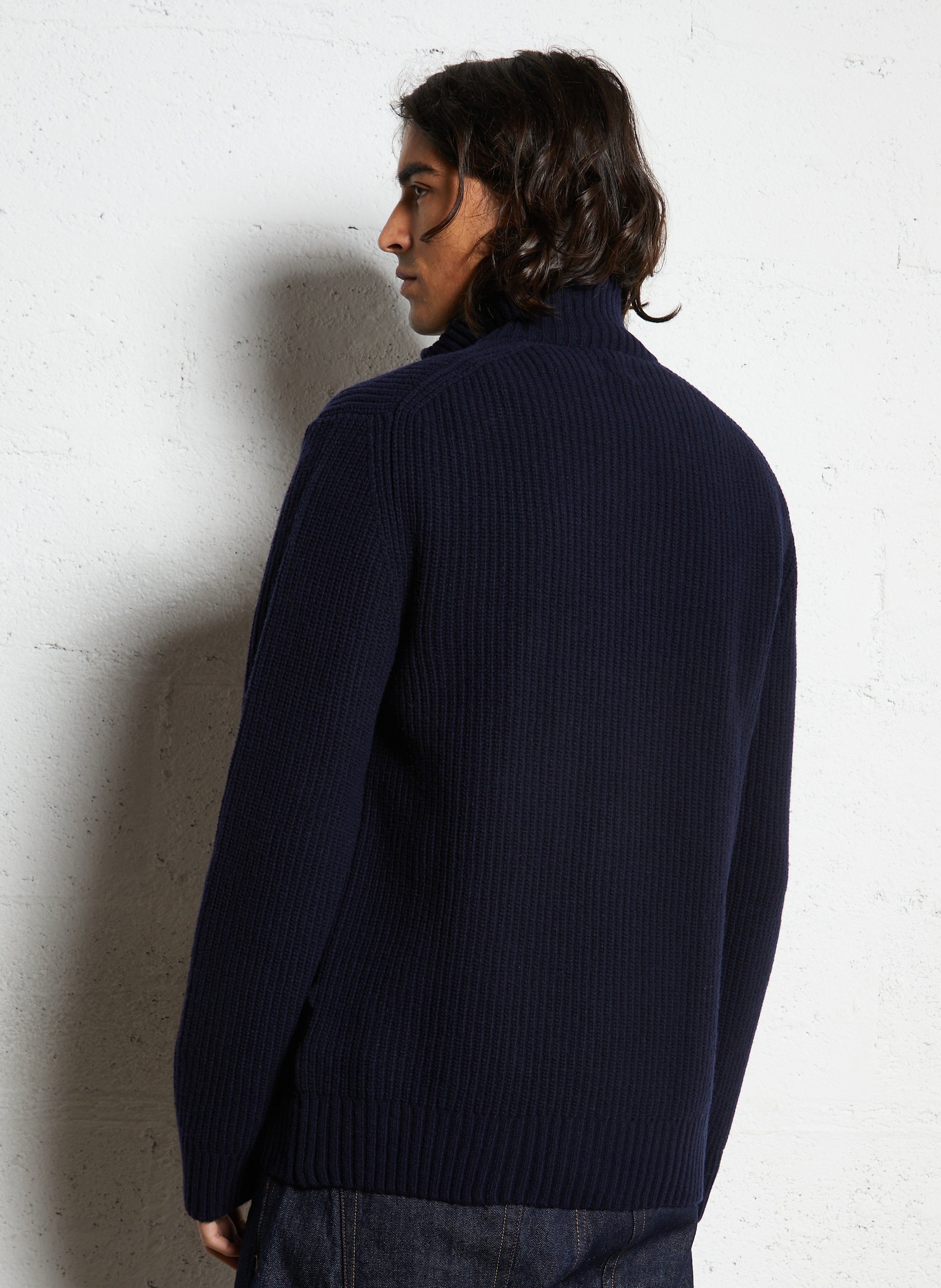 Zip-up cardigan in solid ribbed knit AU PRINTEMPS PARIS Blue