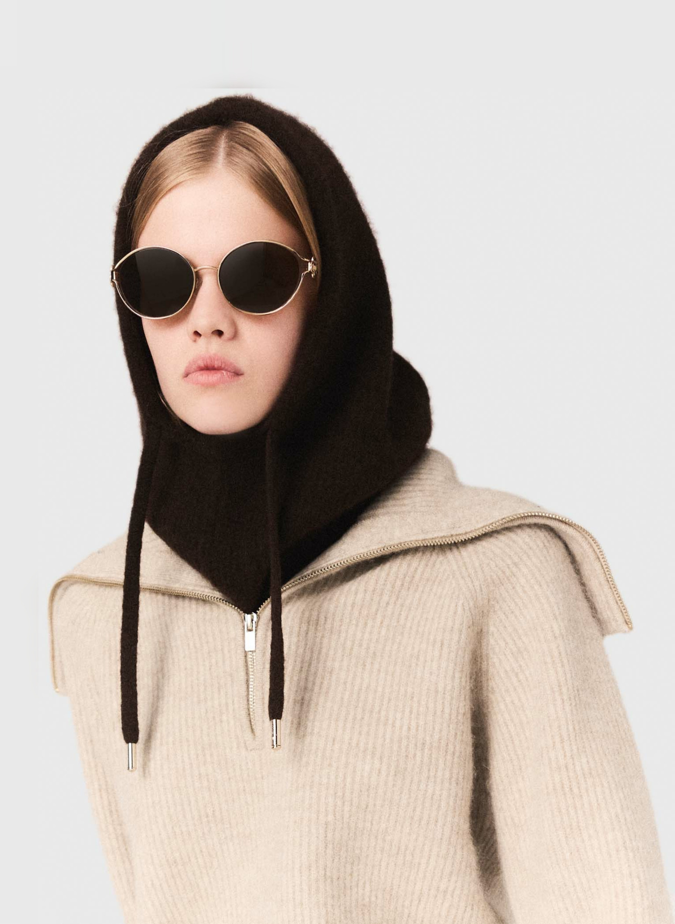 Pull droit col rabattu en maille MAJE Beige