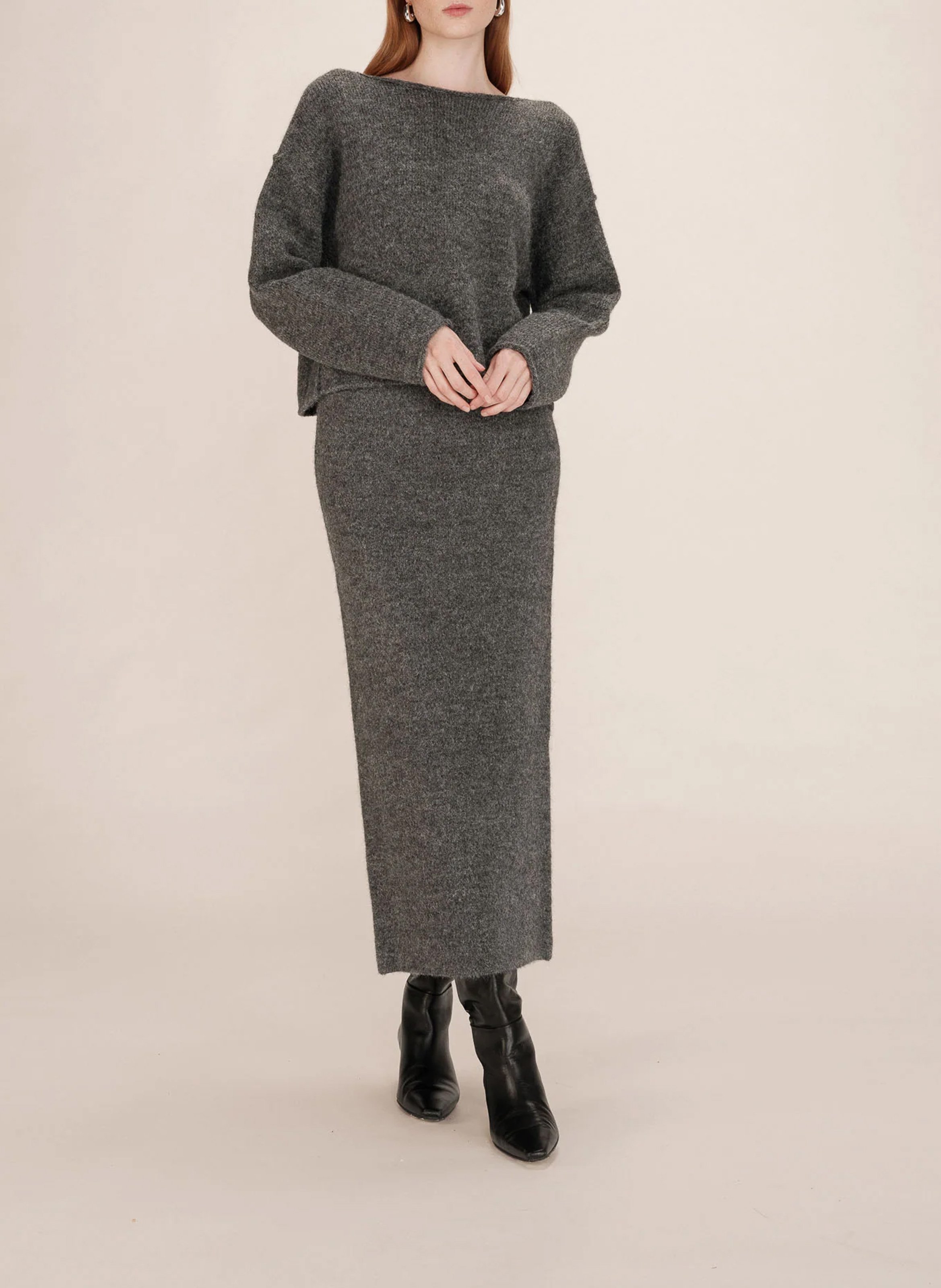 Fitted solid knit pencil skirt GRACE ET MILA Grey