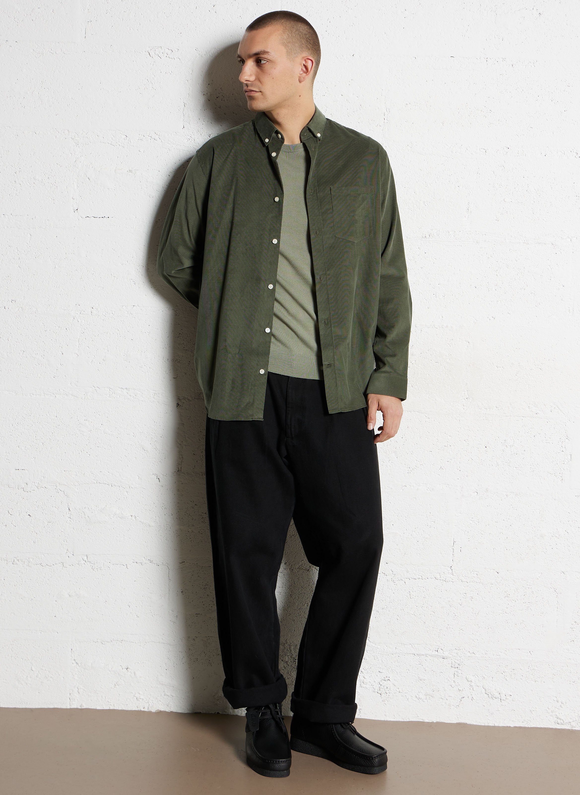 Straight ribbed cotton shirt AU PRINTEMPS PARIS Khaki