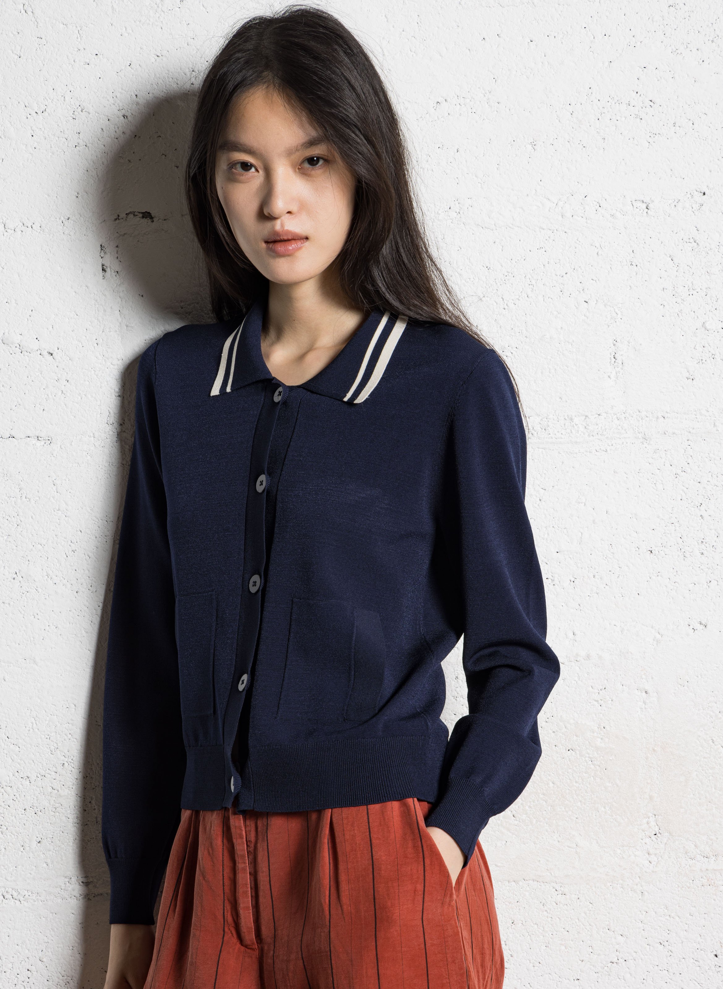 Recht vest met klassieke kraag in gebreide stof NICE THINGS Blauw