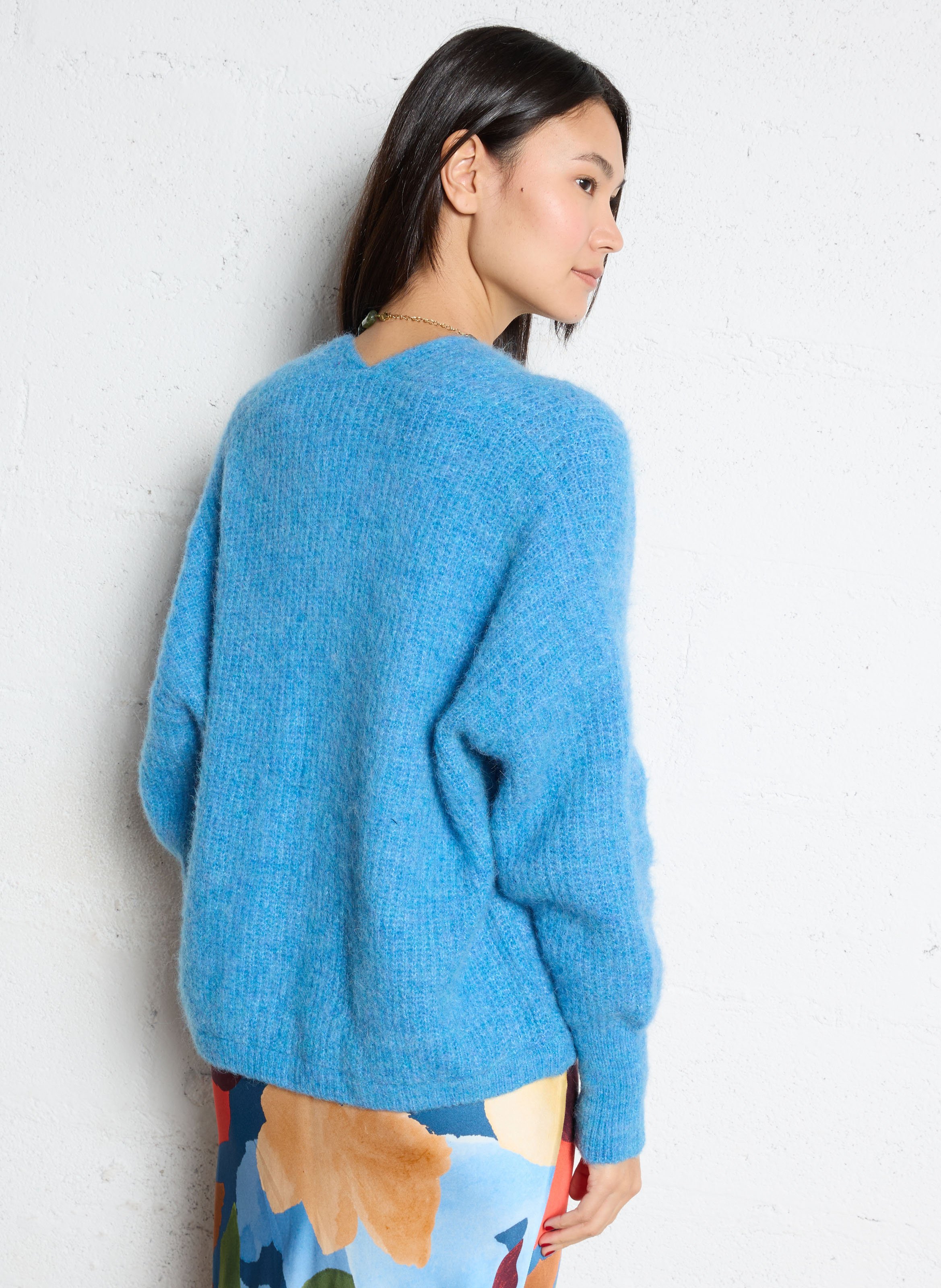 Gilet ouvert en laine et alpaga mélangé AMERICAN VINTAGE Bleu