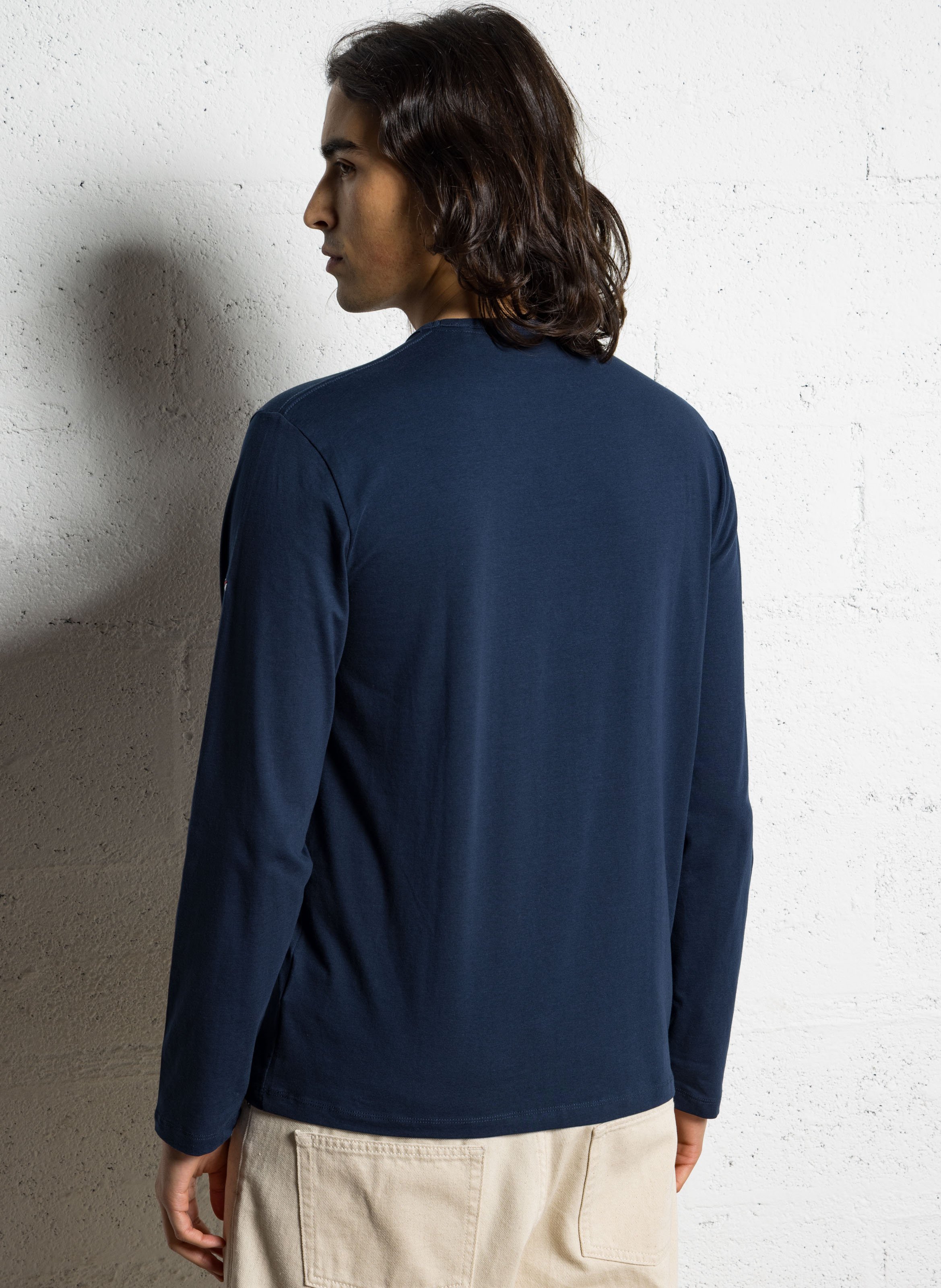 Round-neck stretch cotton T-shirt with screen print PEPE JEANS Blue