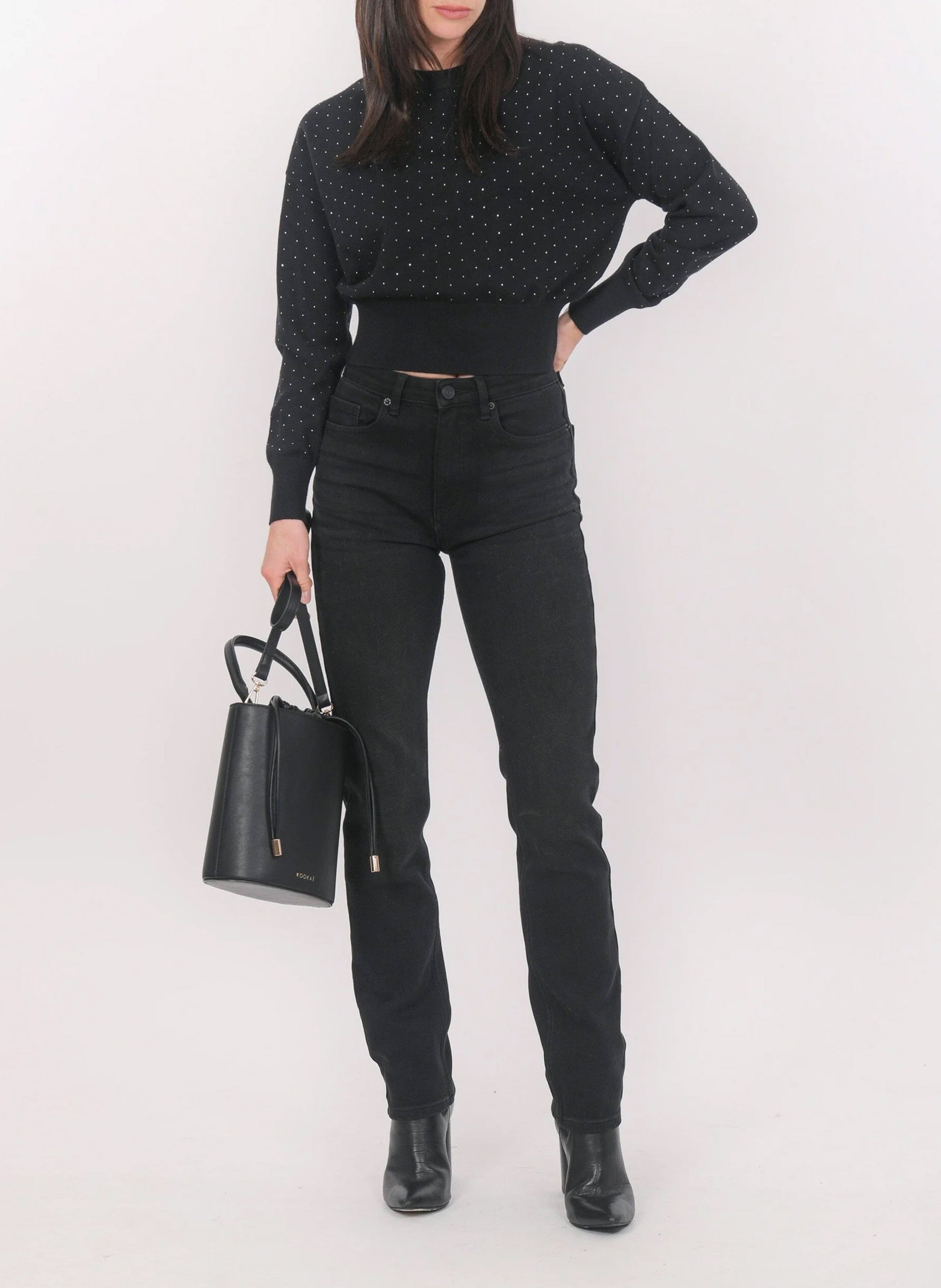 Pull oversize court col rond  KOOKAI Noir