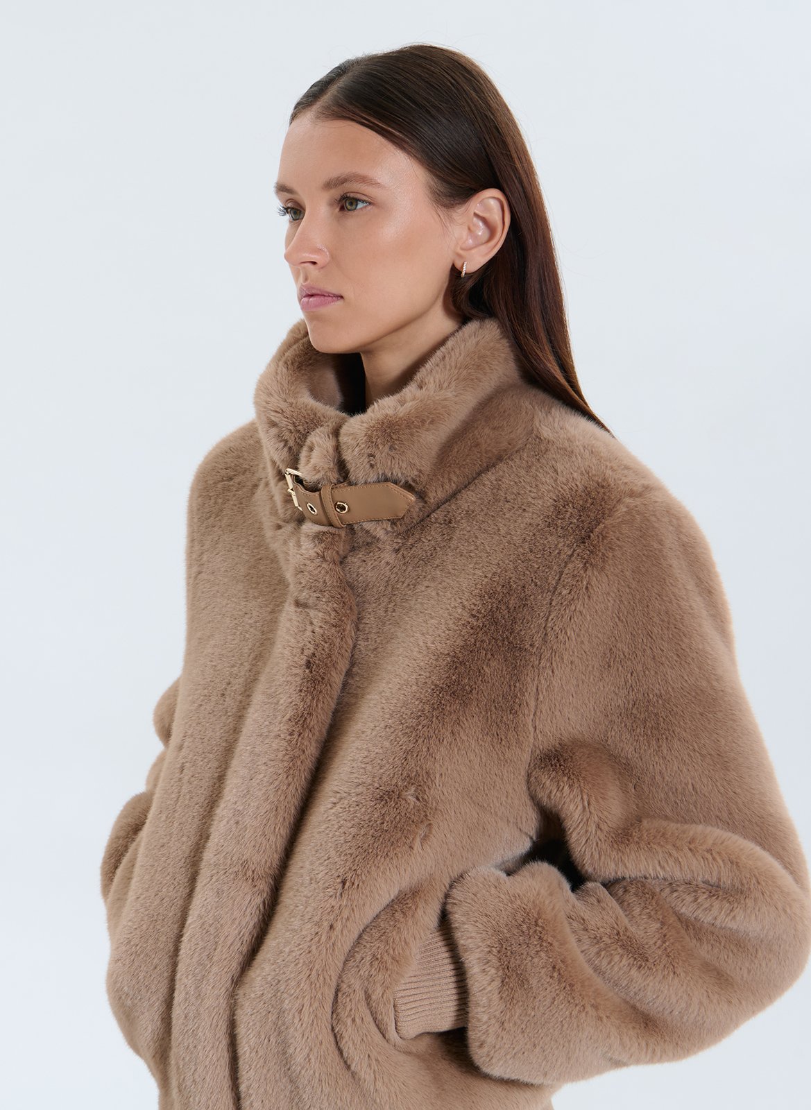High-neck faux fur jacket ZAPA Brown