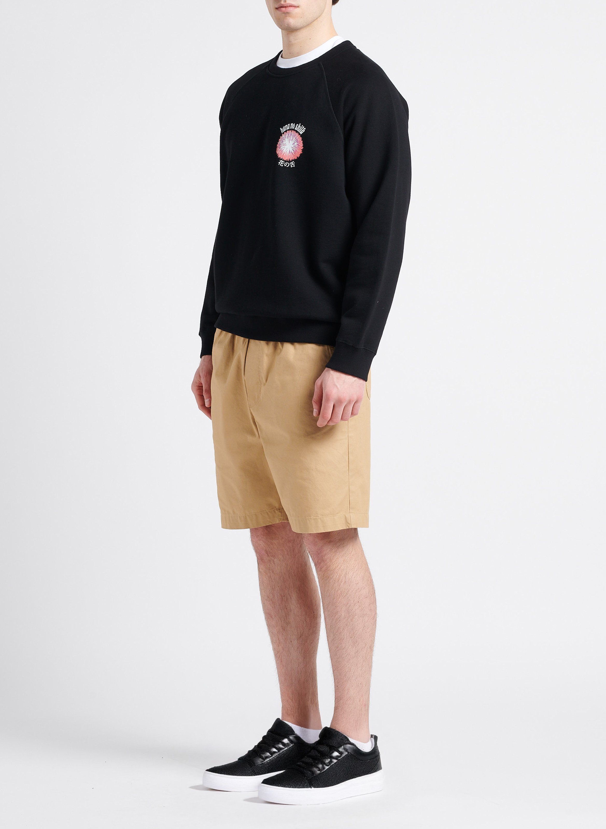 Ruimvallende, katoenen trui met ronde hals en print EDWIN Zwart