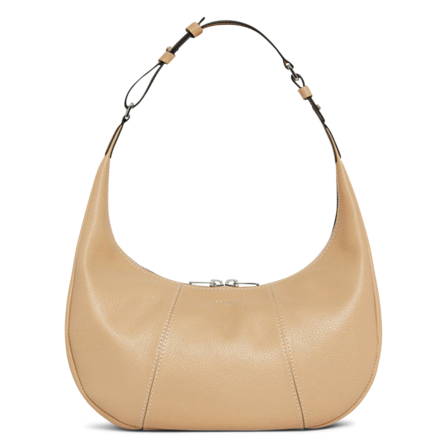 Small zippered hobo bag in grained leather LE TANNEUR Beige