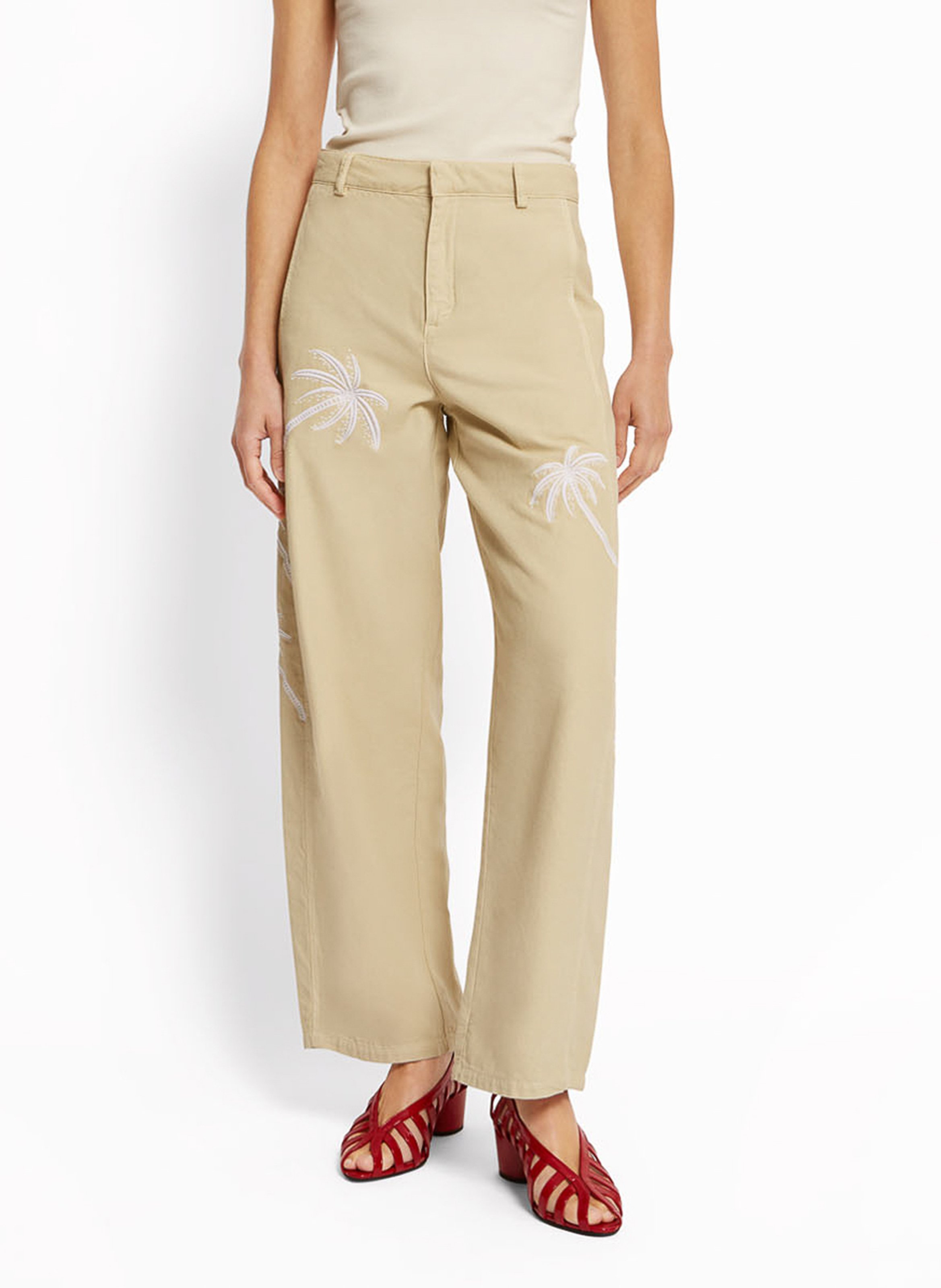 Pantalon brodé taille haute ROSEANNA Beige